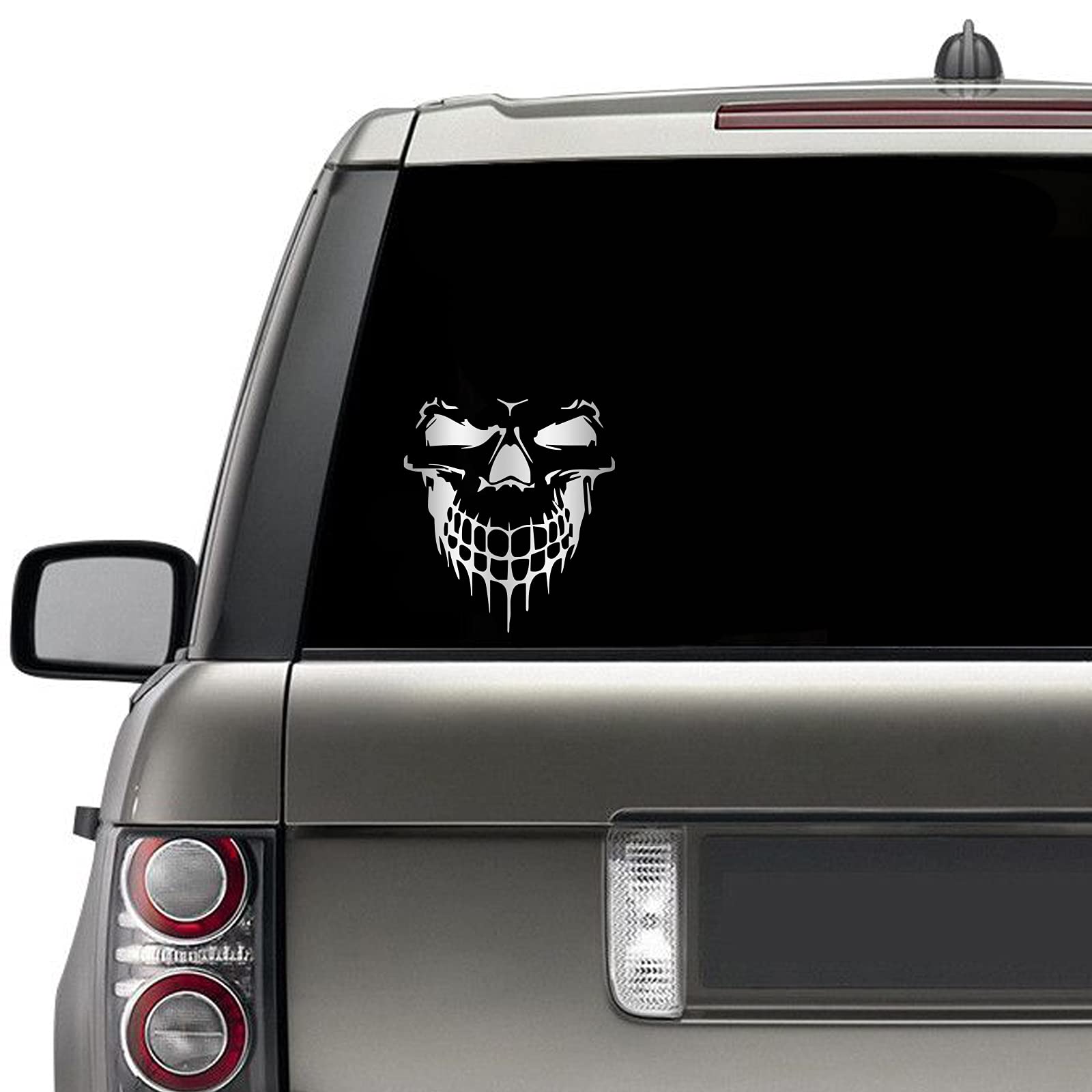 Hungmieh Skull Stickers And Decals For Car Windows, Doors, And Trucks - 3D Laser Cut Skull Bumper Stickers, Brushed Silver, 10''