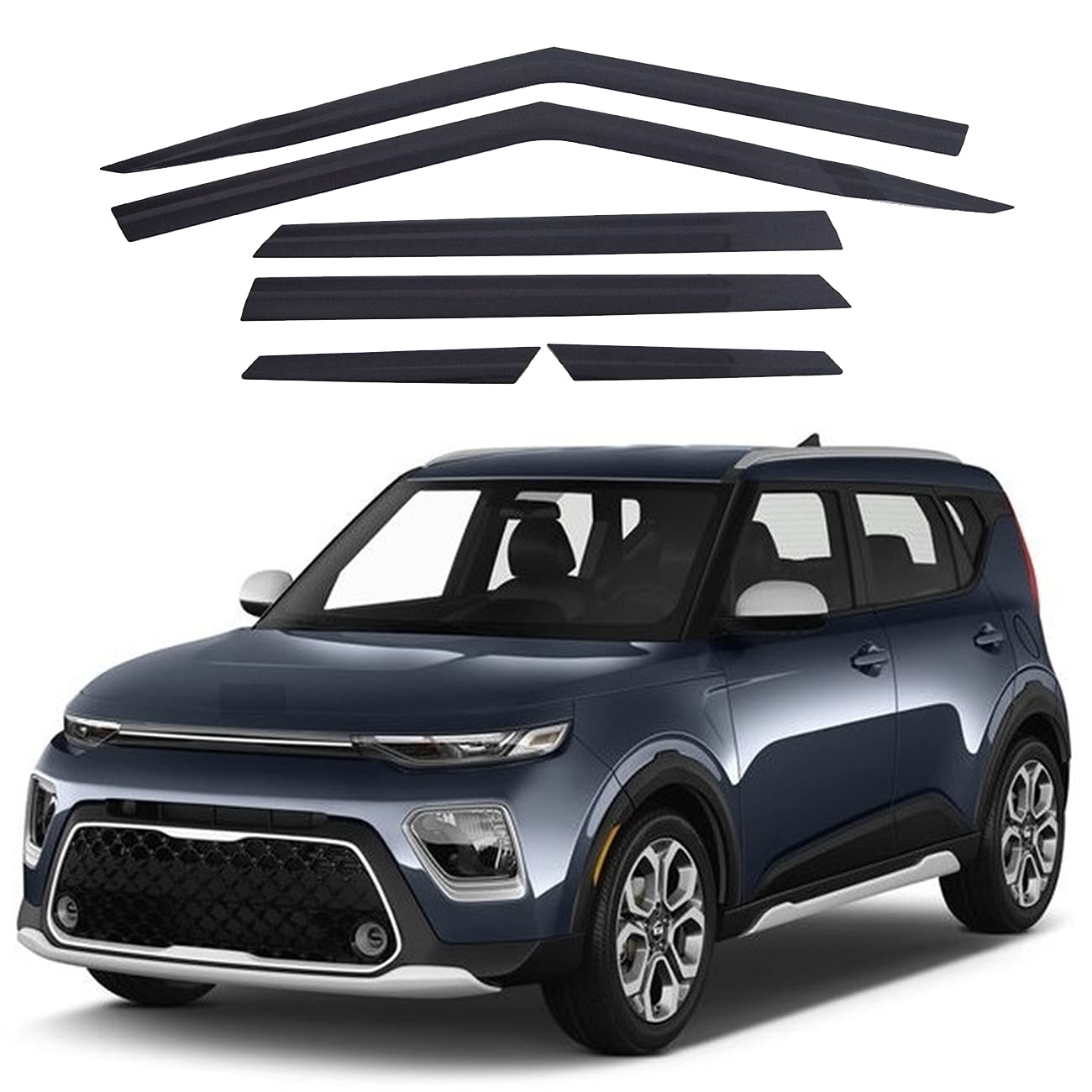 Autoclover Tape-On Rain Guards Window Visors 6 Pcs Set For Kia Soul 2020 2021 2022 2023 2024 / Window Deflectors, Out-Channel Ve