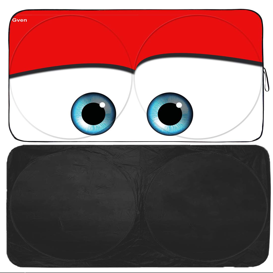 Gven Windshield Shade, Car Sun Shade For Front Windshield Funny Car Eyes Sunshades Sun Visor Protector Blocks Uv Rays Foldable 210T Keep Your Vehicle Cool (Eyes-Red, Standard)
