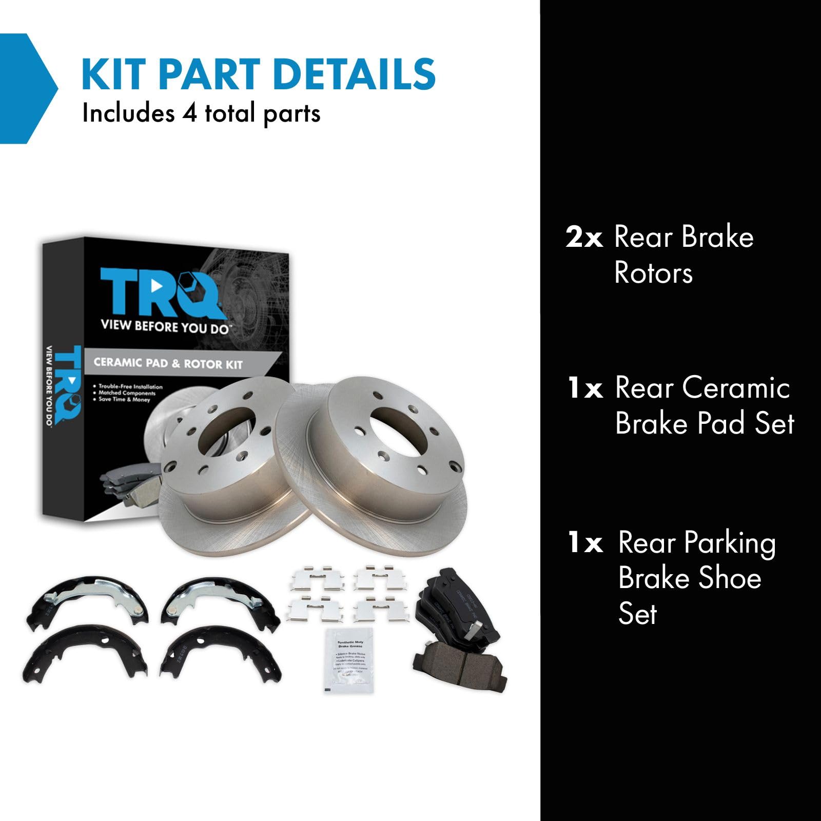 Trq Rear Brake Pad & Rotor Kit Brake Pads Brake Rotor Parking Brake Shoe Set Ceramic Compatible With 1999-2005 Hyundai Sonata 20