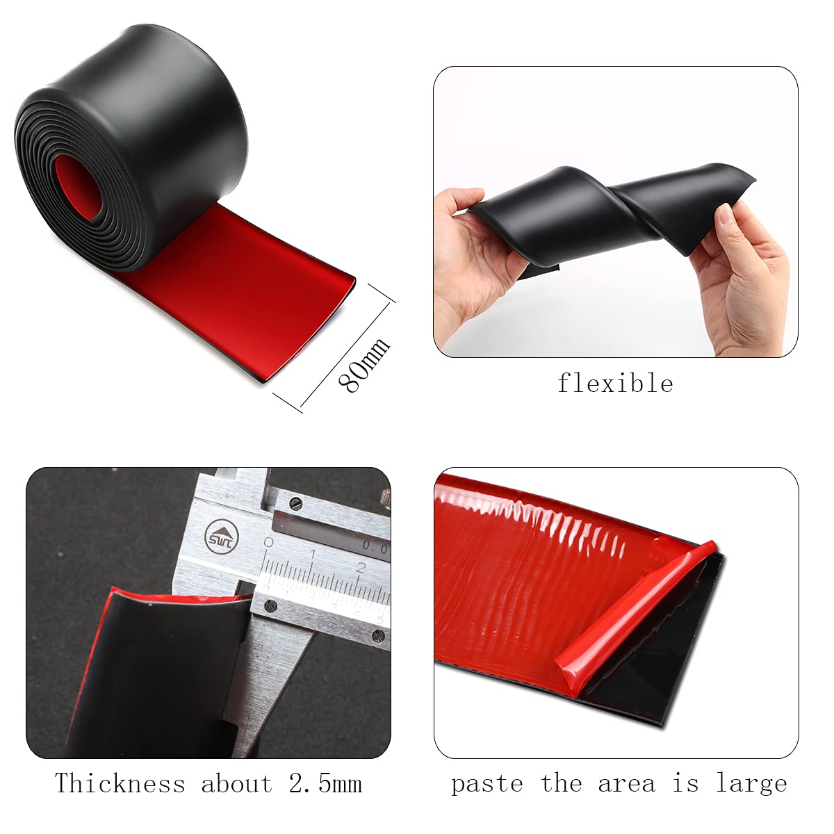 muekzru Universal Rubber Side Skirts - 13ft x 3.15in Anti-Scratch Edge Guards for Cars, Trucks, SUVs - Black