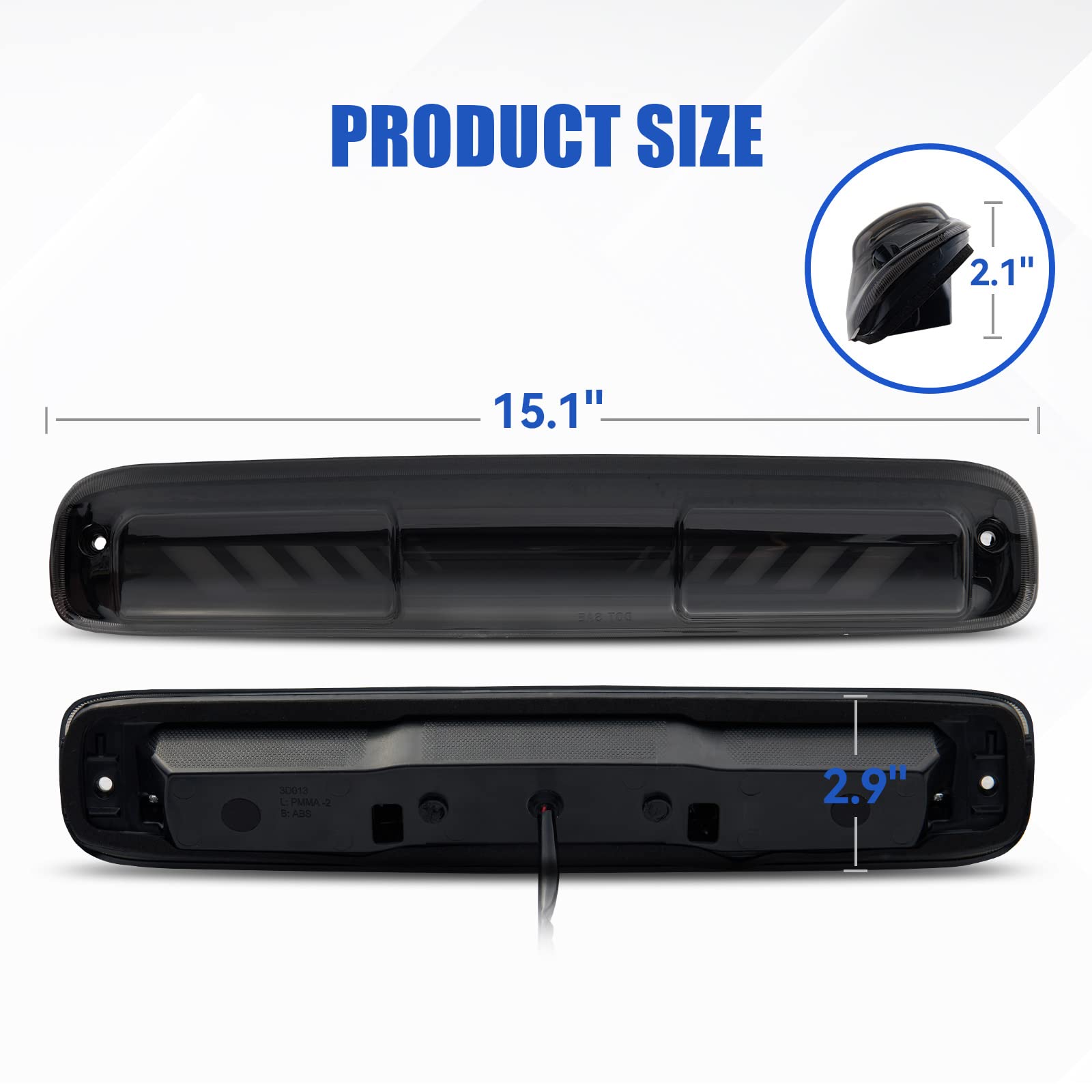 CMVT Auto LED Third Brake Light for 99-07 Chevy Silverado/GMC Sierra, TIME TUNNEL Sequential High Mount Stop Lamp
