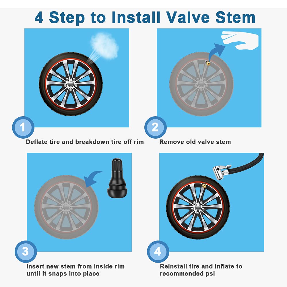 Riseuvo 5pcs TR412 Tire Valve Stem - Rubber Snap-in Valves, Tubeless Valve Stems Suit for 0.453 inch Rim Holes on Standard Vehic