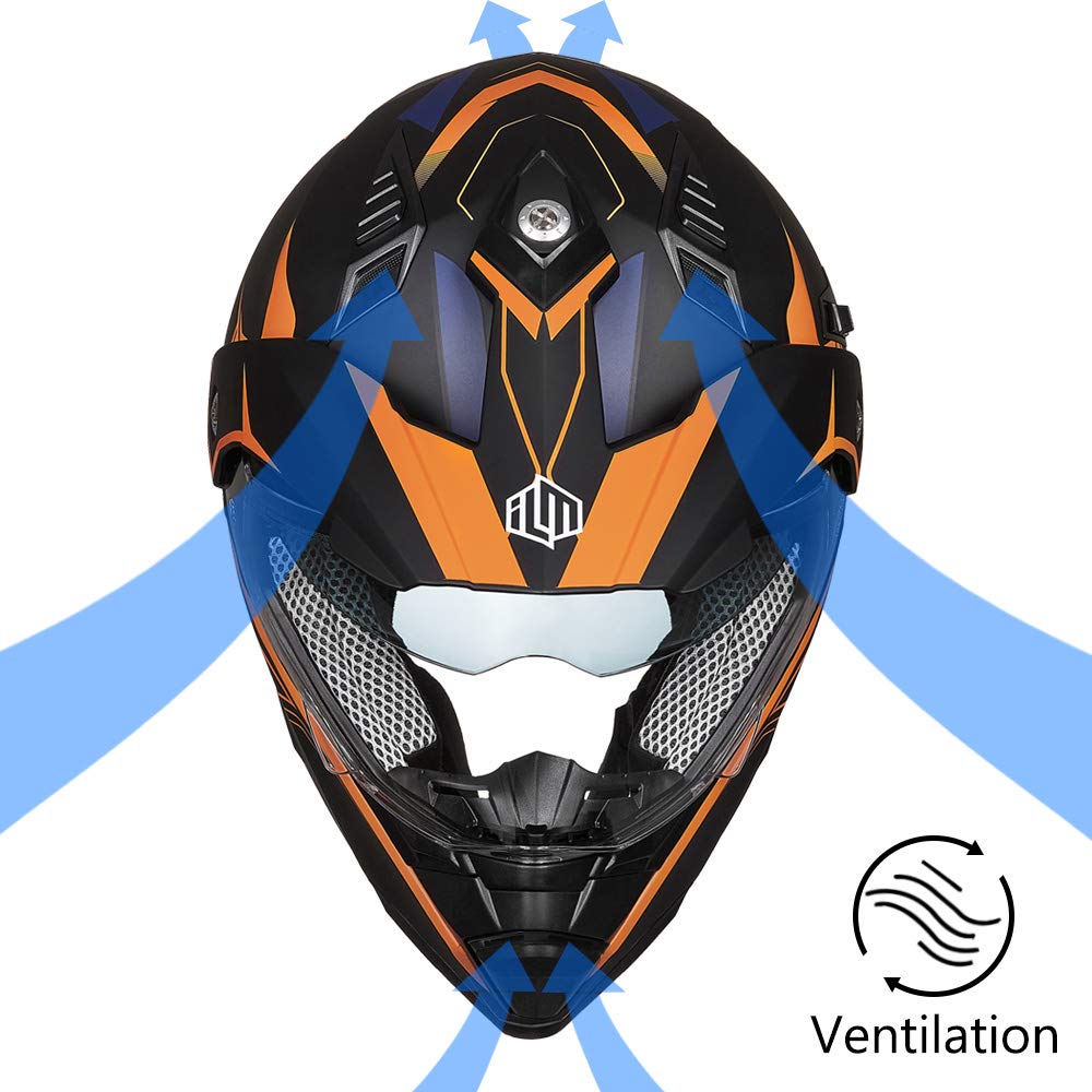Ilm Off Road Motorcycle Dual Sport Helmet Full Face Sun Visor Dirt Bike Atv Motocross Casco Dot Certified Model 606V(Orange, Xl)