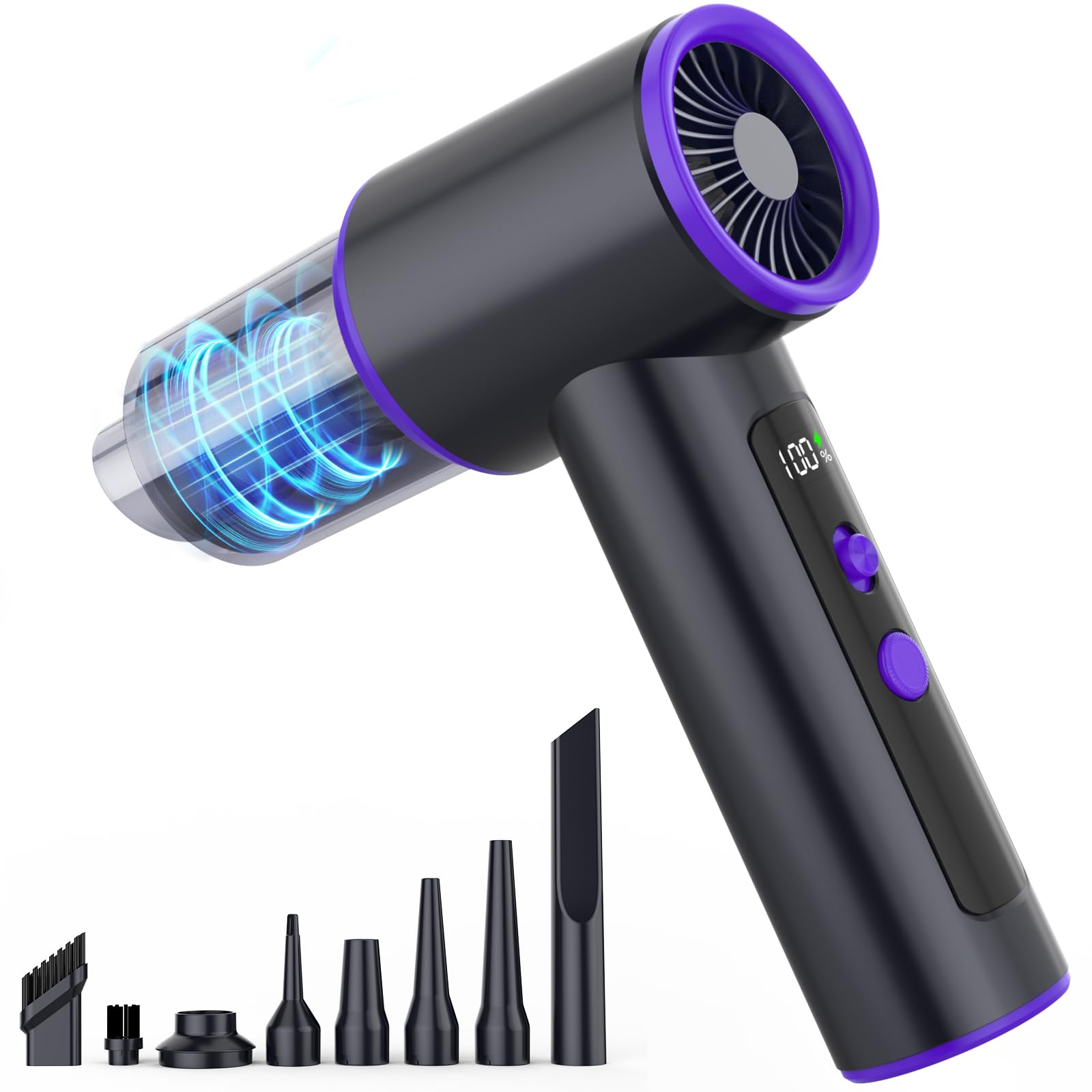 100-Speed Stepless Adjustable Mini Vacuum Cleaner: 16000PA Strong Suction Cordless Hand Held Car Vacuum and Air Duster with Digi
