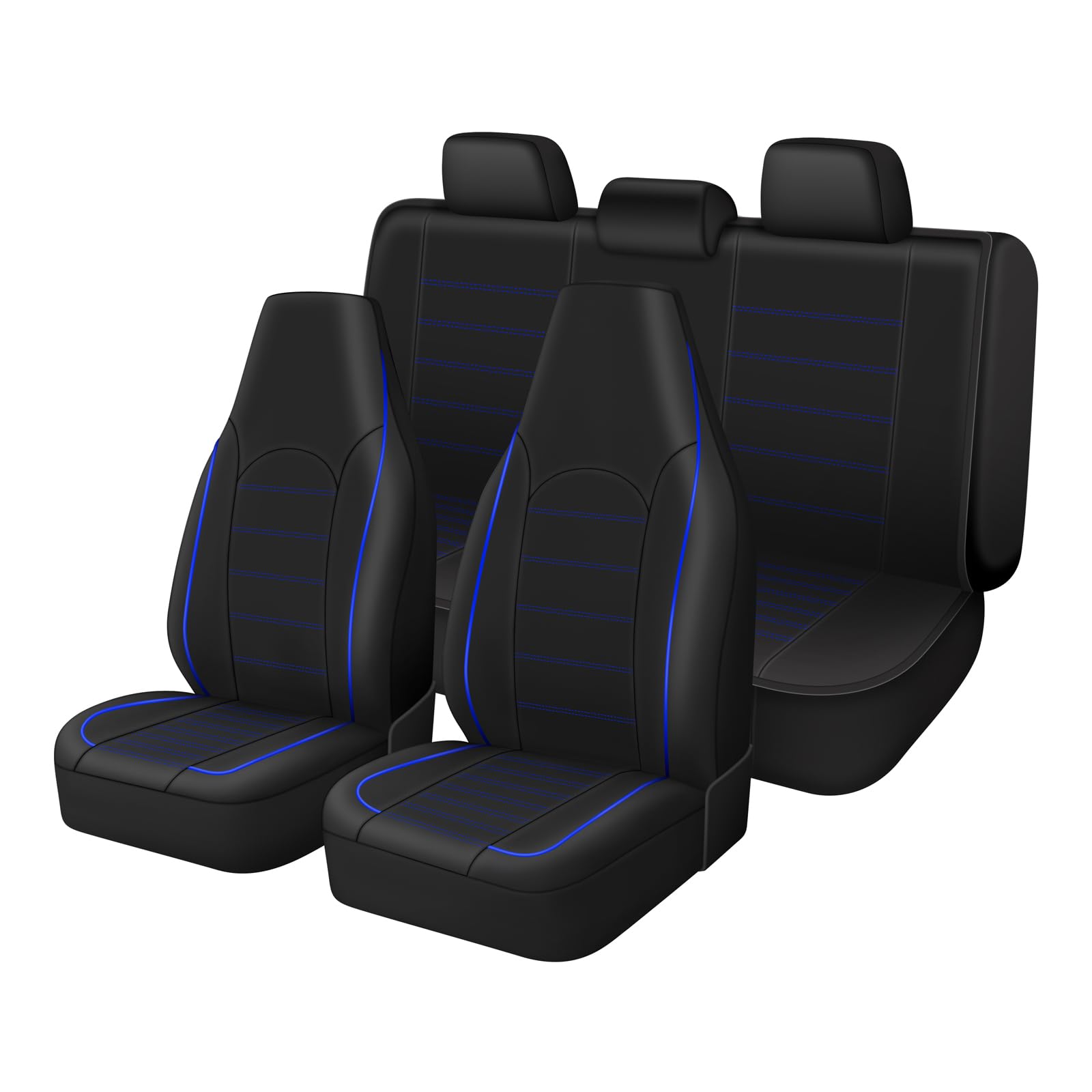 Toyoun Classic Universal Pu Leather Car Seat Covers Full Set Fit Most Cars Trucks Suvs Or Vans Blue High Back Front Bucket And R