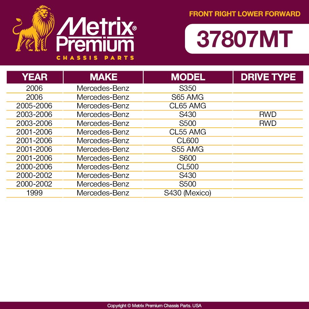 Metrix Premium Chassis Parts - Front Right Lower Forward Control Arm W Ball Joint & Bushing Assembly Fits 06 Mercedes-Benz S350,