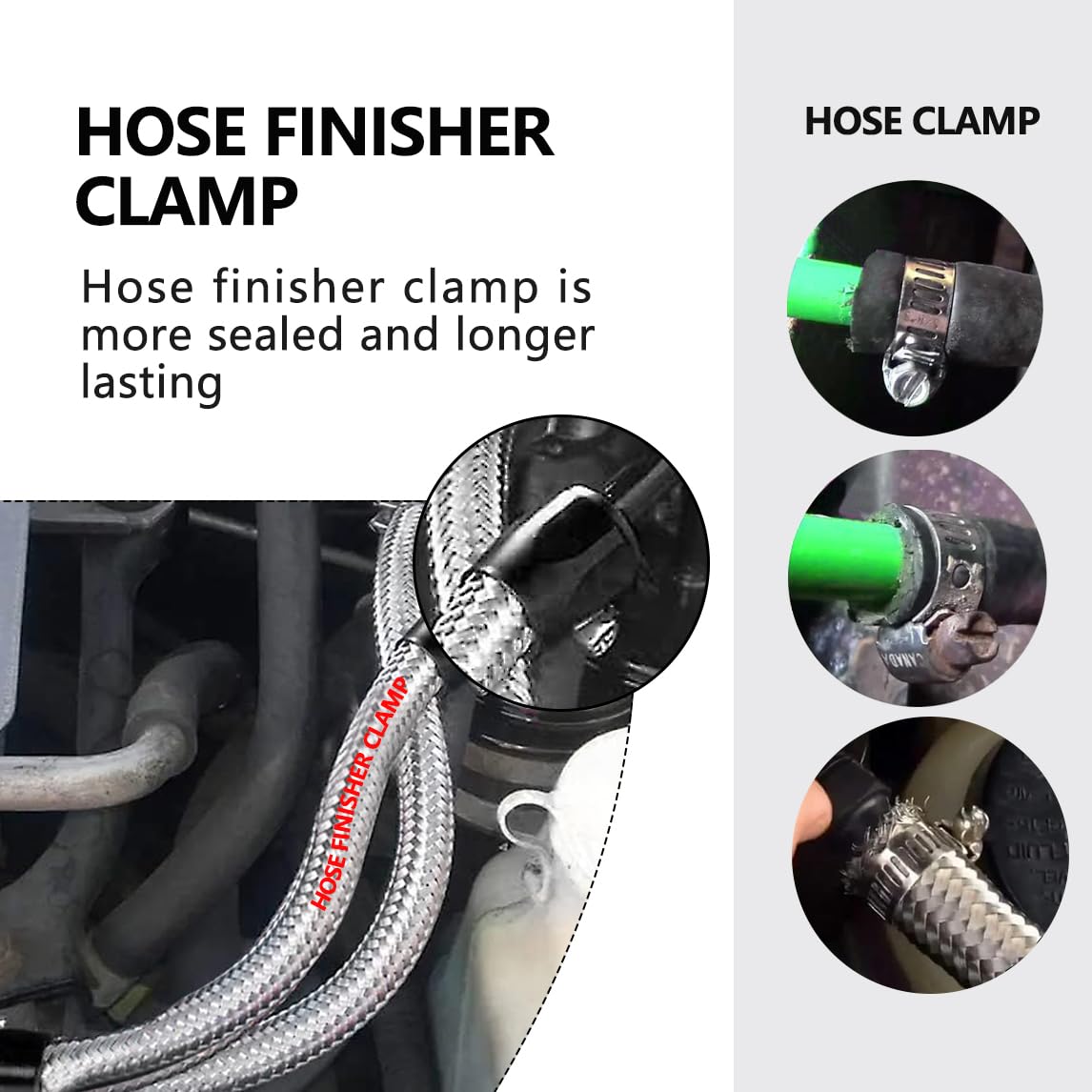Aurorasters 4AN Flexible Rubber Hose Pipe Clamps 5PCS Hose Finisher Clamps Connector with Screw Band for 1/4 Fuel Line Aluminum