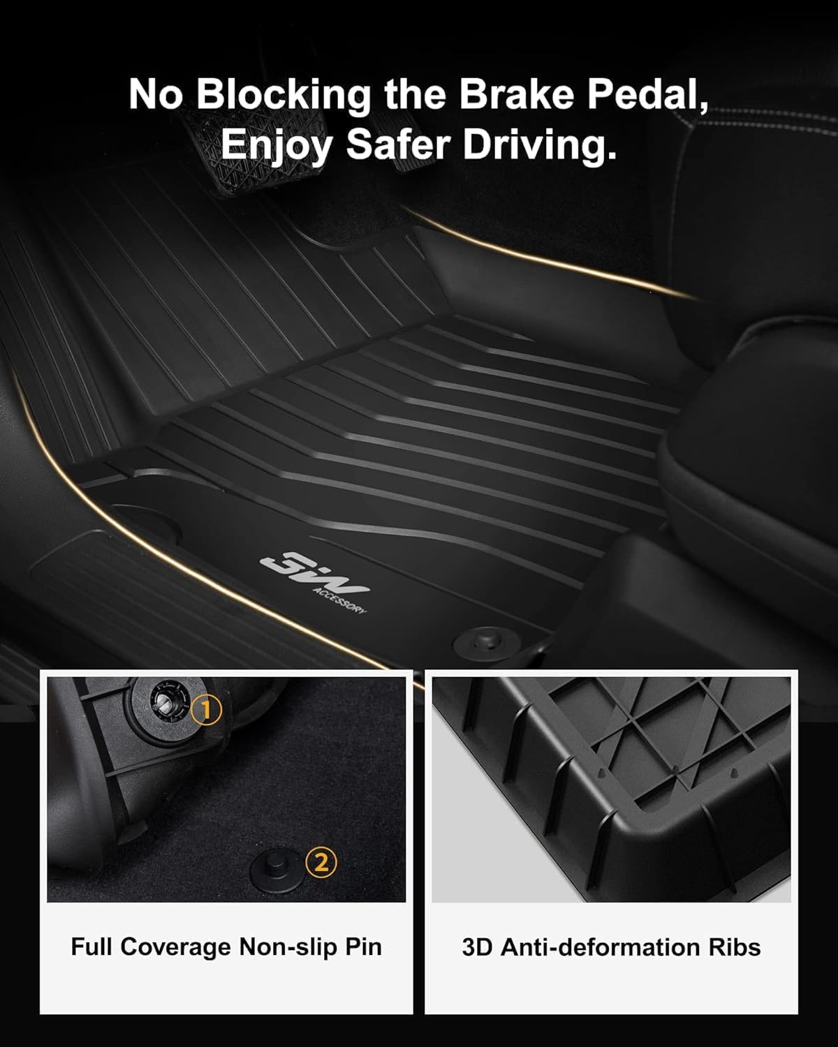 3W Floor Mats & Cargo Liner for Benz GLE 2020-2026, TPE, Black, Custom Fit, 4 Pcs, Not for Coupe