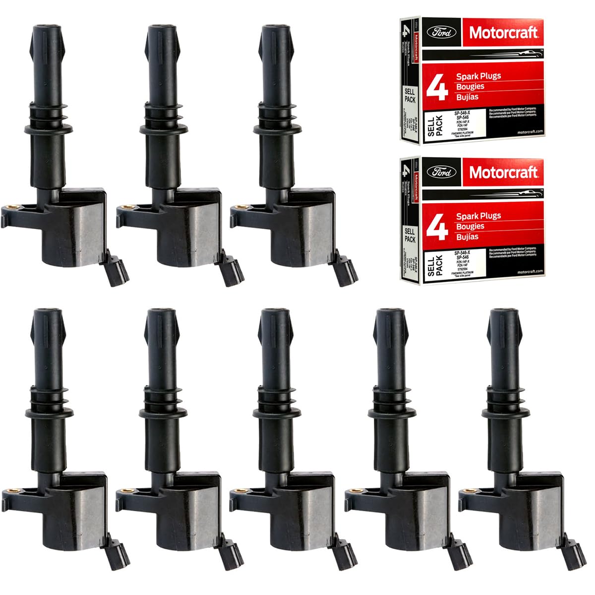MAS Set of 8 Ignition Coils Pack DG511 & Motorcraft Spark Plugs SP546 SP515 PZH14F Compatible with Ford F150 F250 Expedition Lin