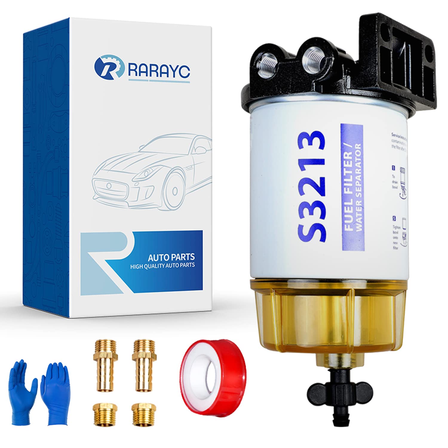 S3213 Fuel Filter Water Separator Replacement for Marine Outboard Motor Mercury with 3/8'' Barb x 1/4'' NPT Fittings Replaces# 3