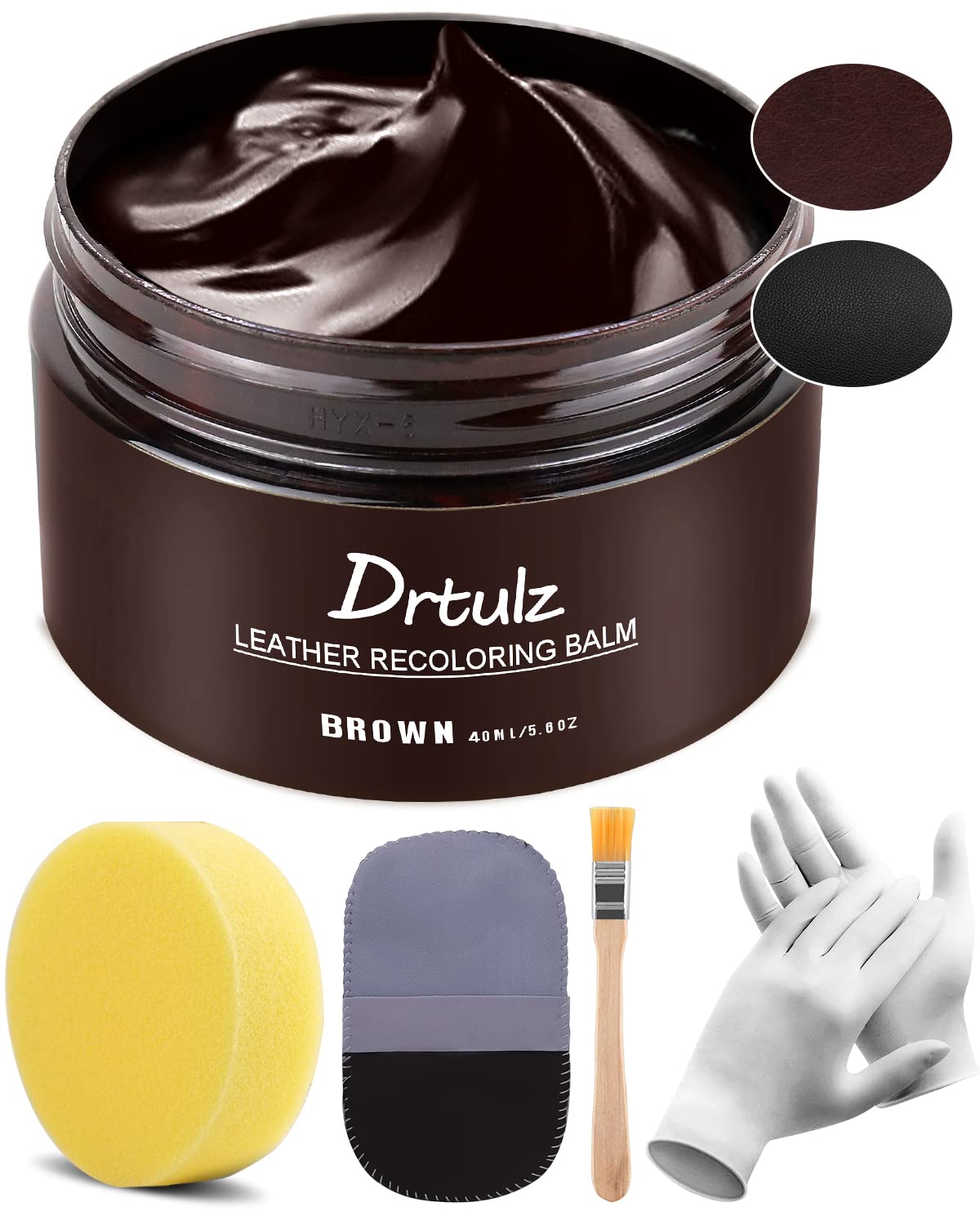 drtulz Leather Recoloring Balm - Dark Brown Repair Kit for Furniture, Car Seats & More - Restores Faded Leather & Vinyl