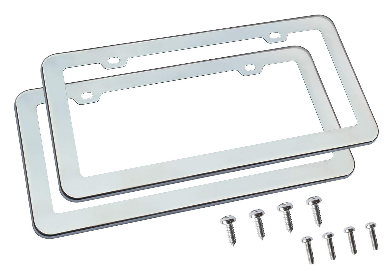 2PCs Creathome Stainless Steel License Plate Frames with Mirror Polish Color