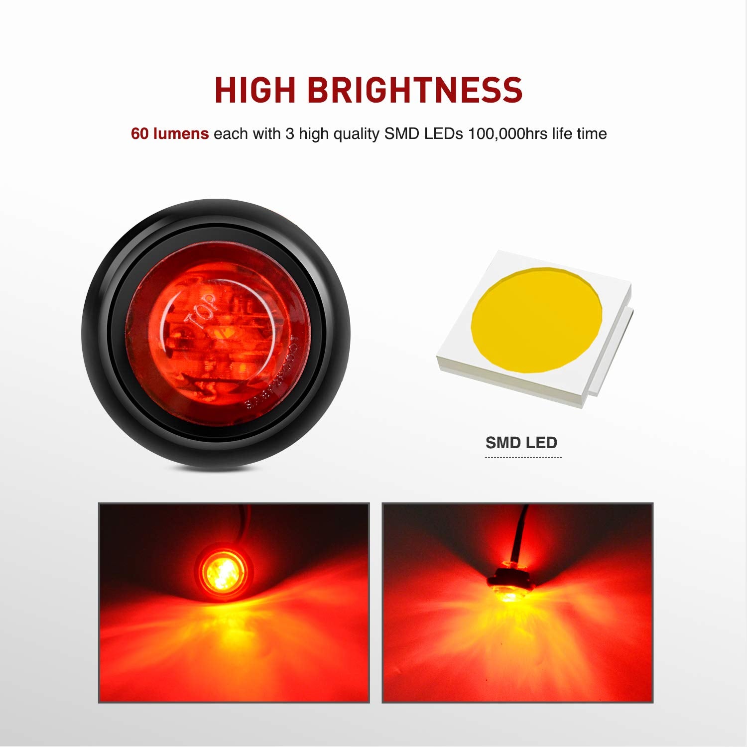 Nilight 10 PCS 3/4 Inch Round Mini LED Clearance Light LED Front Rear Side Marker Indicator Light Bullet Marker Light for Truck