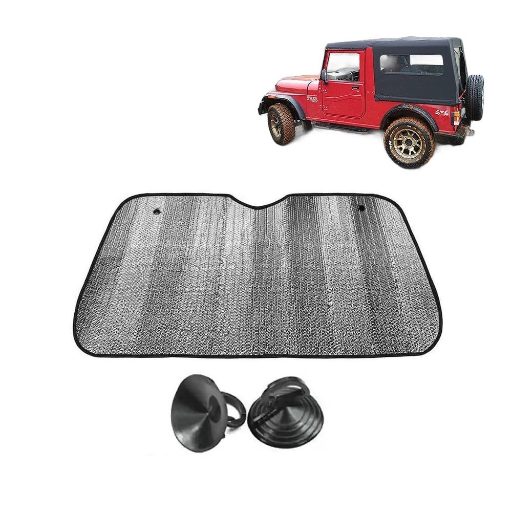 Car Windshield Sun Shade UV Rays Protector Silver Sunshade Solar Reflective suitable for Mahindra Thar
