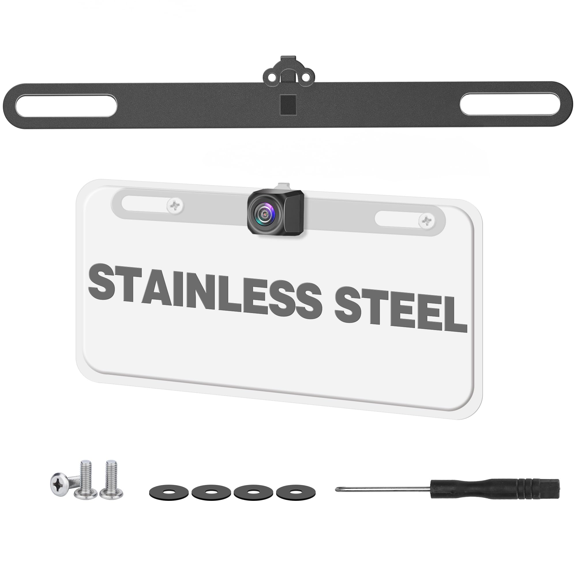 Pixelman Stainless Back Up Camera License Plate Mount,Universal License Plate Camera Mount For Mirror Camera,Backup Camera Mount