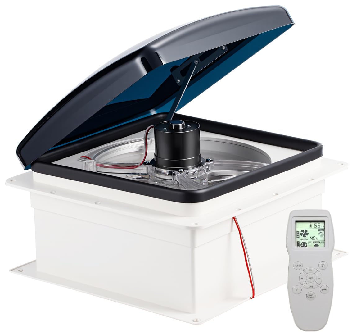 Rvlovent Rv Roof Vent Fan 12V Auto Remote Control 14'' Inch 10 Speed (Smoke)