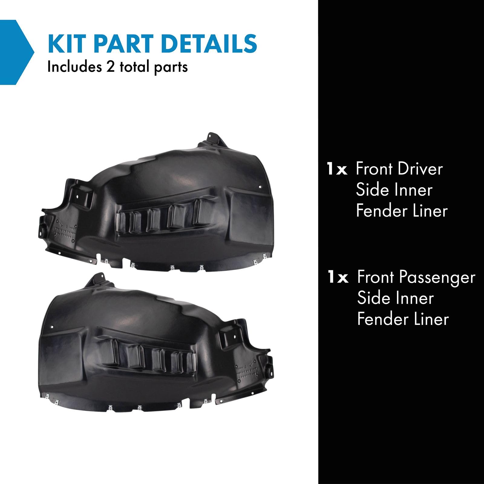 Trq Front Inner Fender Liner Set Compatible With 2014-2021 Ram Promaster 1500 Promaster 2500 Promaster 3500 Ch1248196 Ch1249196