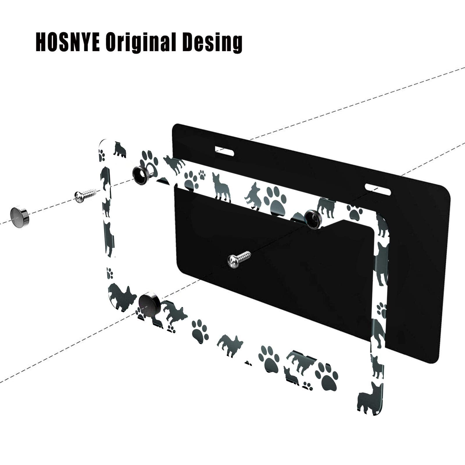 HOSNYE Bulldog Dog Silhouette Paw Print License Plate Frame Dog Lovers Metal License Plate Cover Front Plates Frames Car Tag Fra