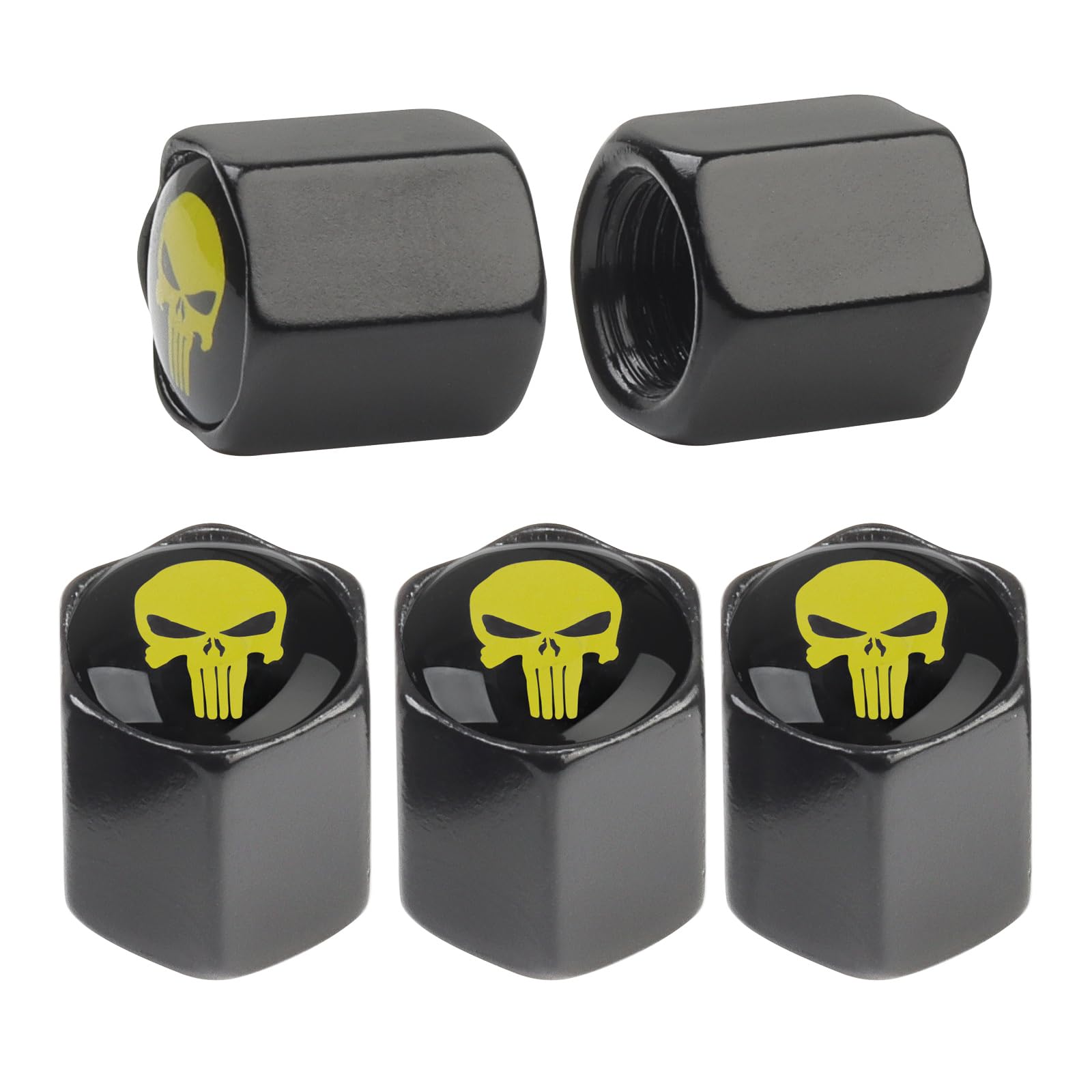 Tire Valve Stem Caps 5 pcs,Skull Yellow tire Valve stem caps Aluminum Alloy,Anodized Aluminum Tire Valve Cap Universal Fit for C