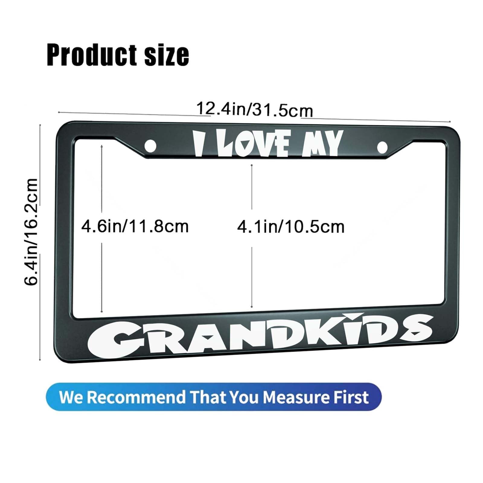 HOSNYE I Love My Grandkids License Plate Frame Black 2 Pcs White Color Cute Metal Cute Licenses Plates Frames Licenses Plate Cov