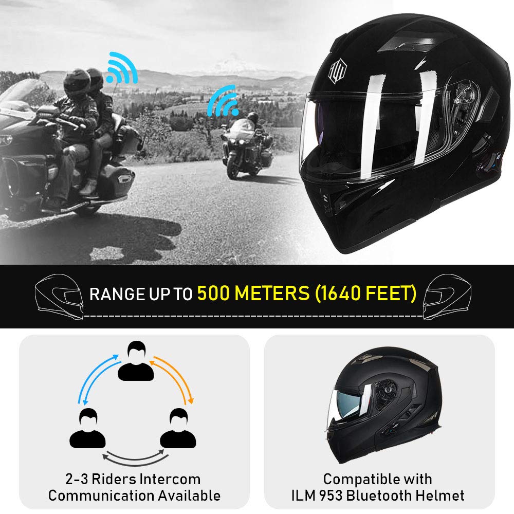 Ilm Bluetooth Motorcycle Helmet Modular Flip Up Full Face Dual Visor Mp3 Intercom Fm Radio Dot Model 902Bt(Gloss Black, Xl)