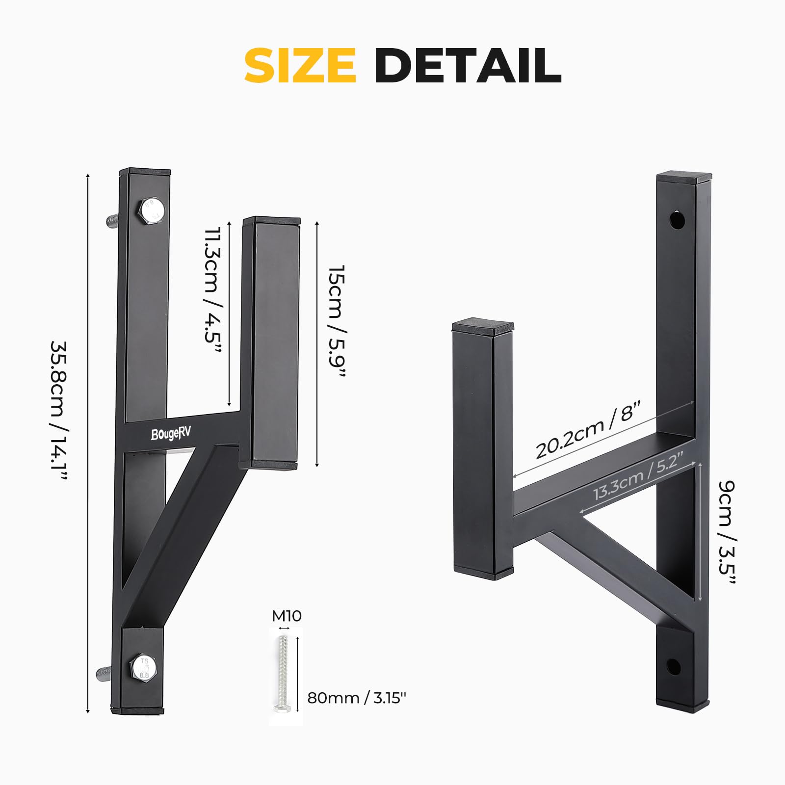 BougeRV Heavy Duty Side Mount Trailer Ladder Rack - 2 Racks, Alloy Steel, Black, 353 LBS Capacity, Model R0206-00004-BK