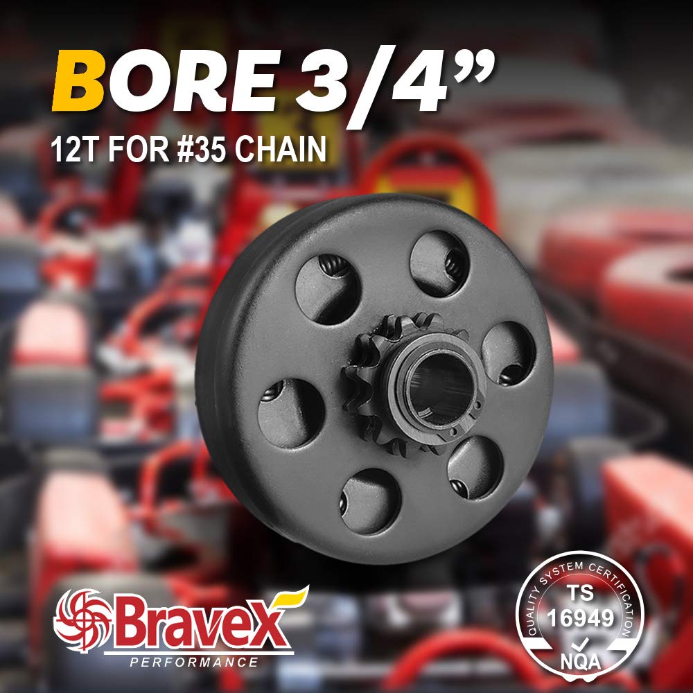 Bravex 12T Centrifugal Clutch for #35 Chain - 3/4" Bore, Fits Honda GX160/GX200, Go Kart, Mini Bike