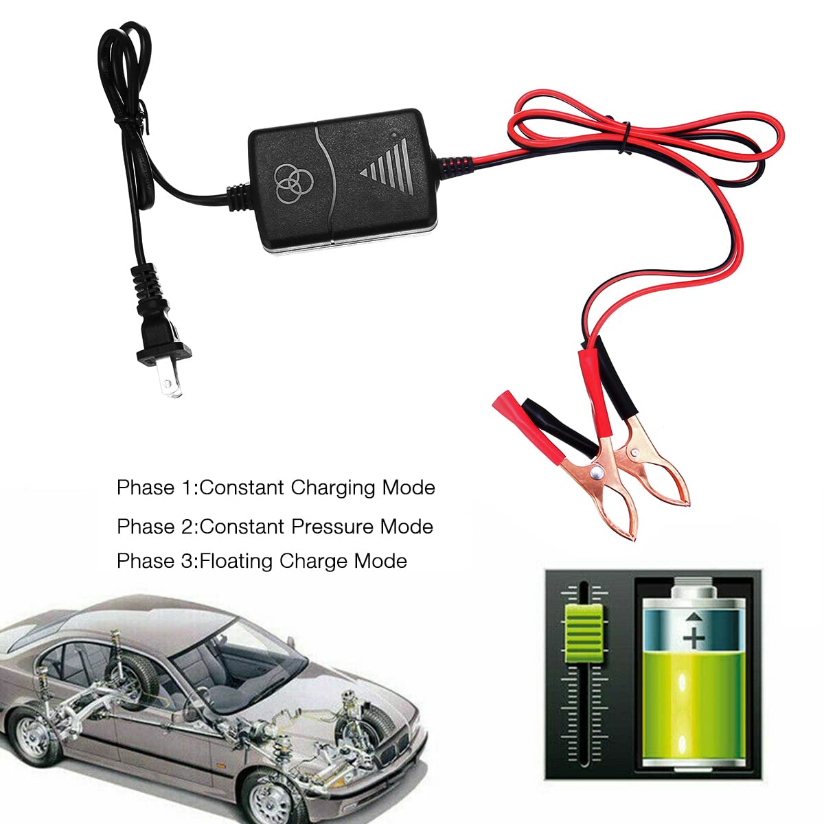 Generic 12V Automatic Smart Car Battery Charger - Trickle Charger for Boats, Motorcycles, ATVs, SUVs & RVs, Red