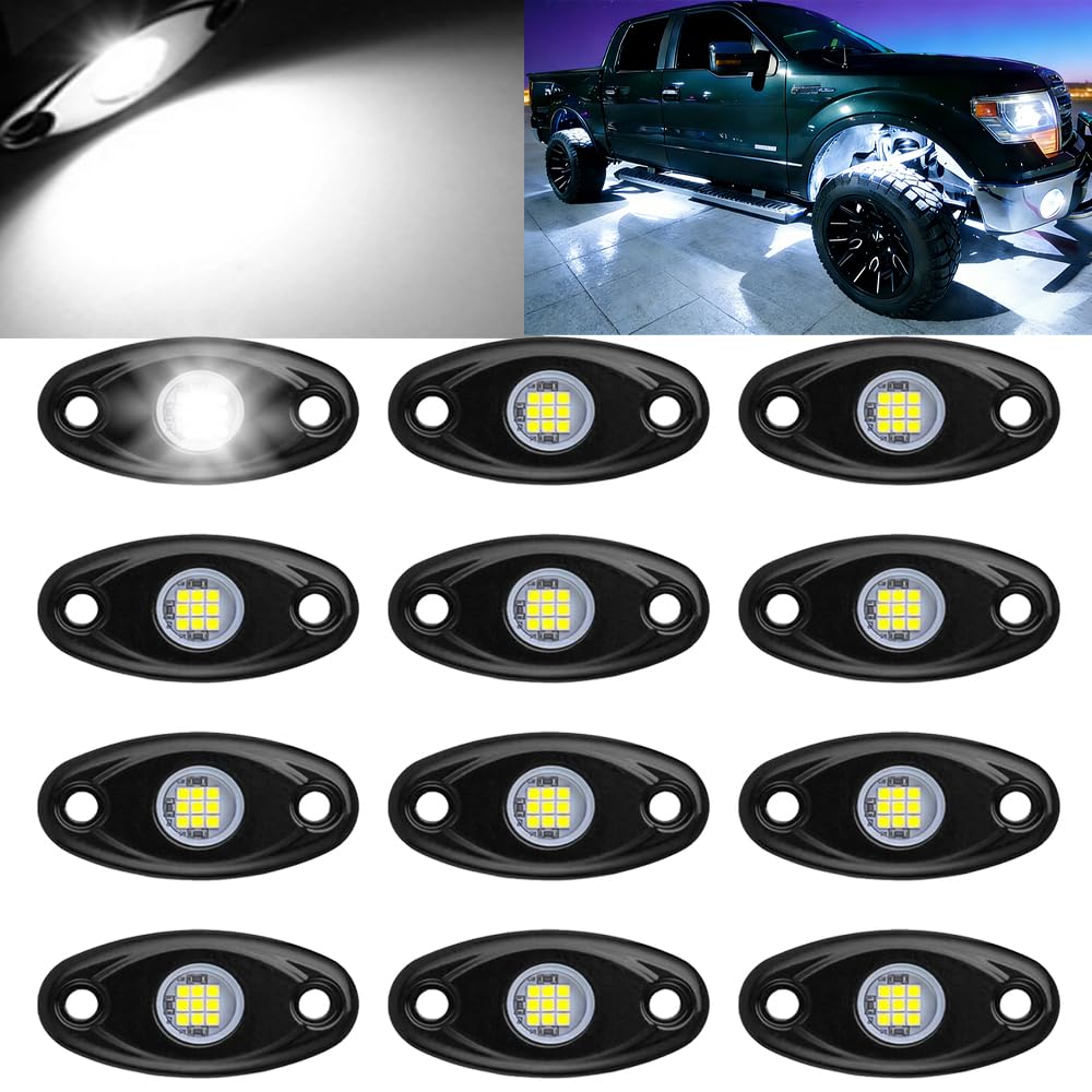 Calightskit 12 Pods White led Rock Lights Waterproof IP 68 for Car SUV Underglow Lights Neon Trail Rig Lamp Lighting for Truck M