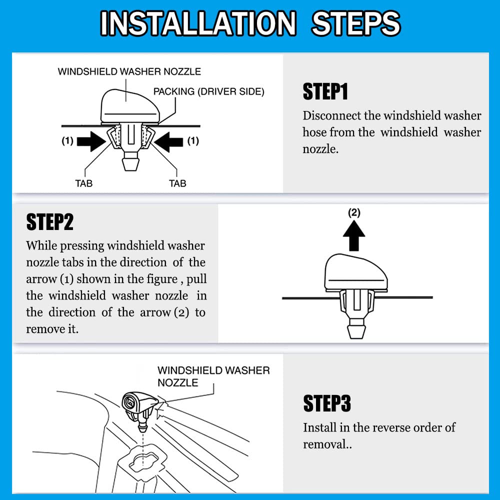 Windshield Washer Nozzles Kit, Front Windshield Spray Nozzles Wiper Spray Washer Jet And Fluid Hose With Connectors For Honda Pi