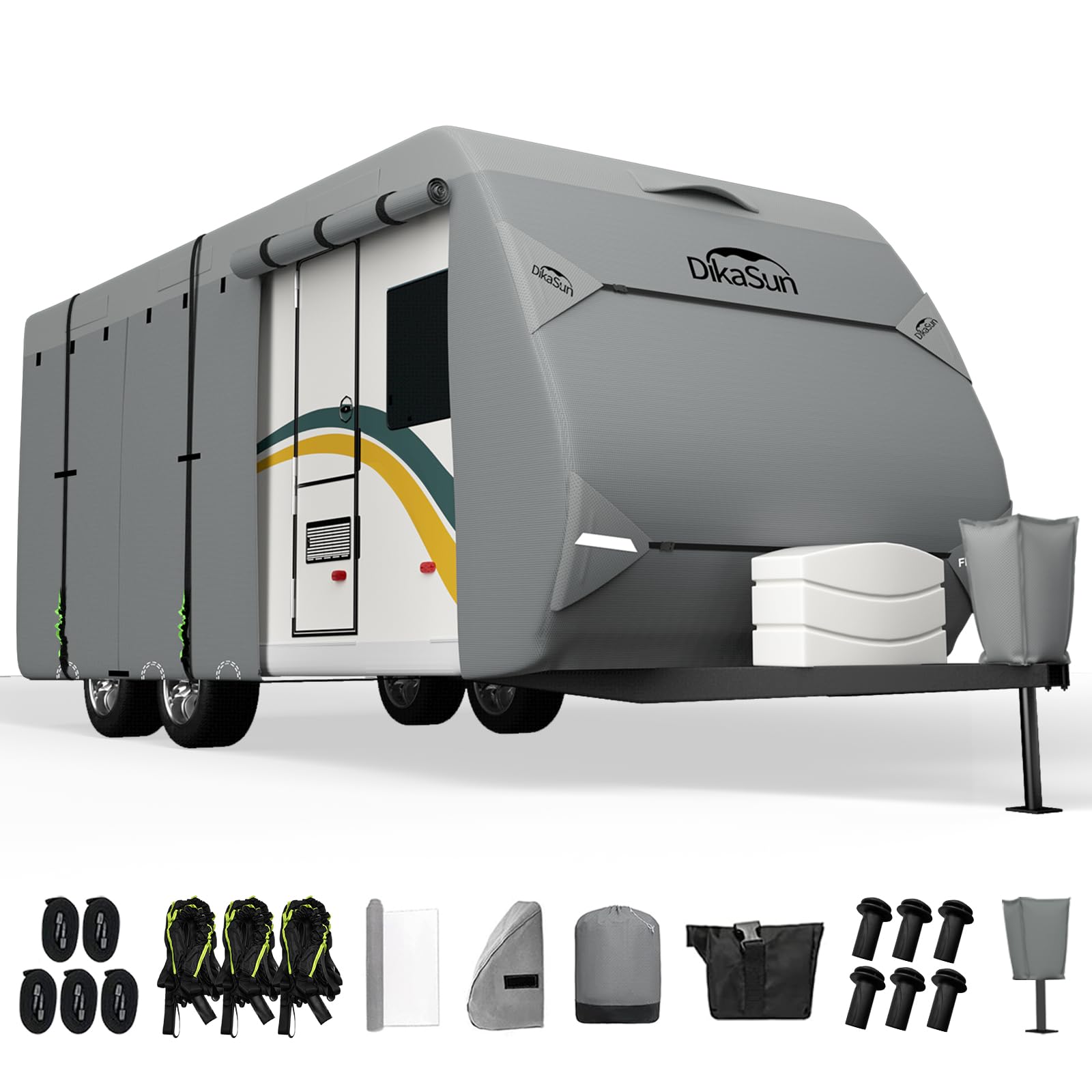Dikasun Rv Cover, Upgraded 7 Layers Top Travel Trailer Cover Fits 27-30 Ft Rv, Waterproof Camper Cover For Toy Hauler With Tongue Jack Cover, Gutter Covers