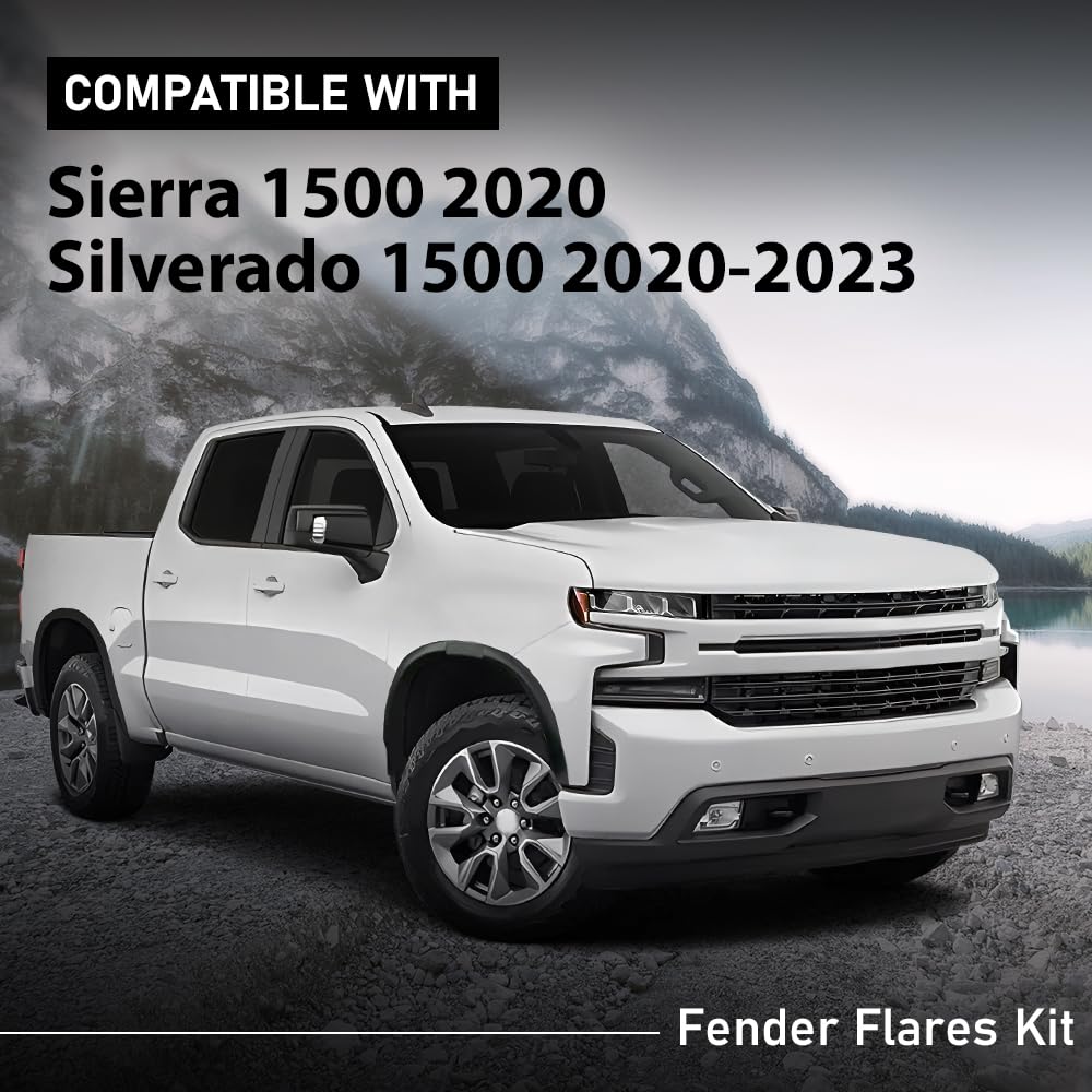 G-PLUS Fender Flares Kit for Chevy Silverado 1500 & GMC Sierra 1500 (2020-2023) - Black, Smooth Painted Finish