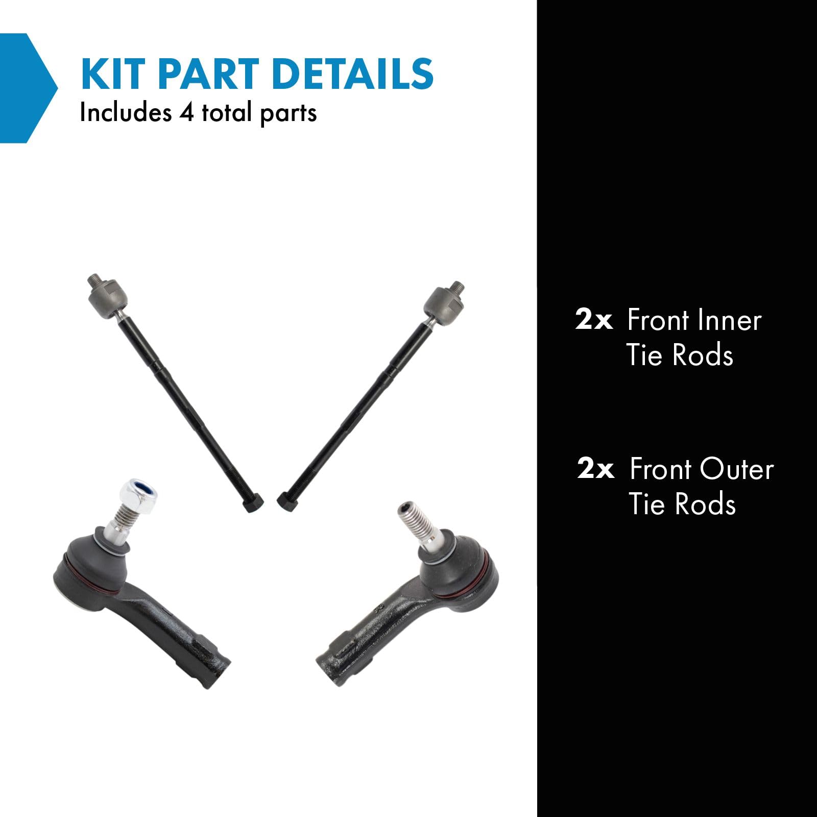 Trq Front Inner And Outer Tie Rod Set Compatible With 2011-2019 Ford Fiesta