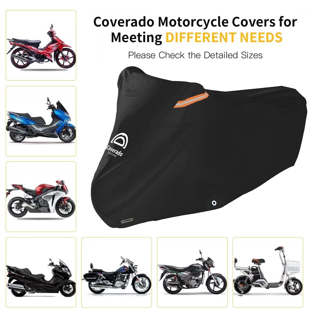 Motorcycle Cover Waterproof Outdoor 80 Inches Length All Season Universal Protection, Coverado Scooter Covers With Inner Flame R