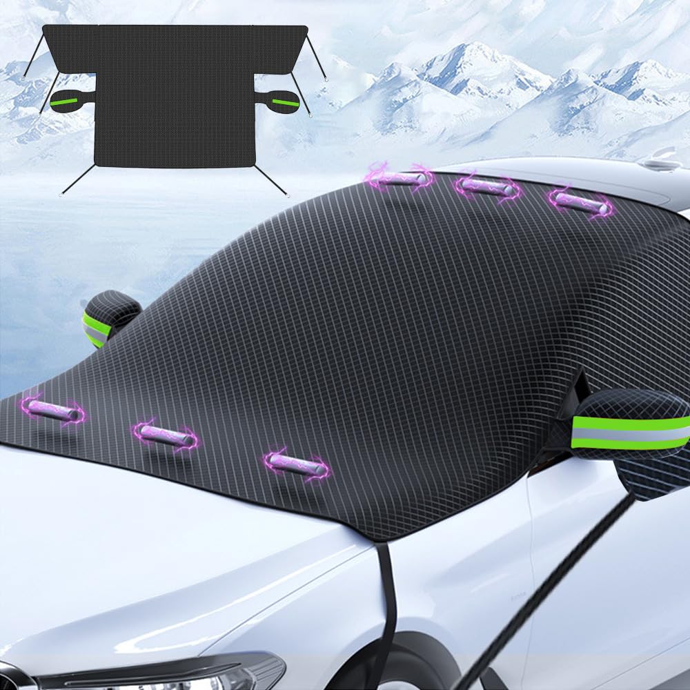 Large Car Windshield Cover for Ice and Snow,Automotive Windshield Snow Covers with Side Window & Rearview Mirror Protector,Winte