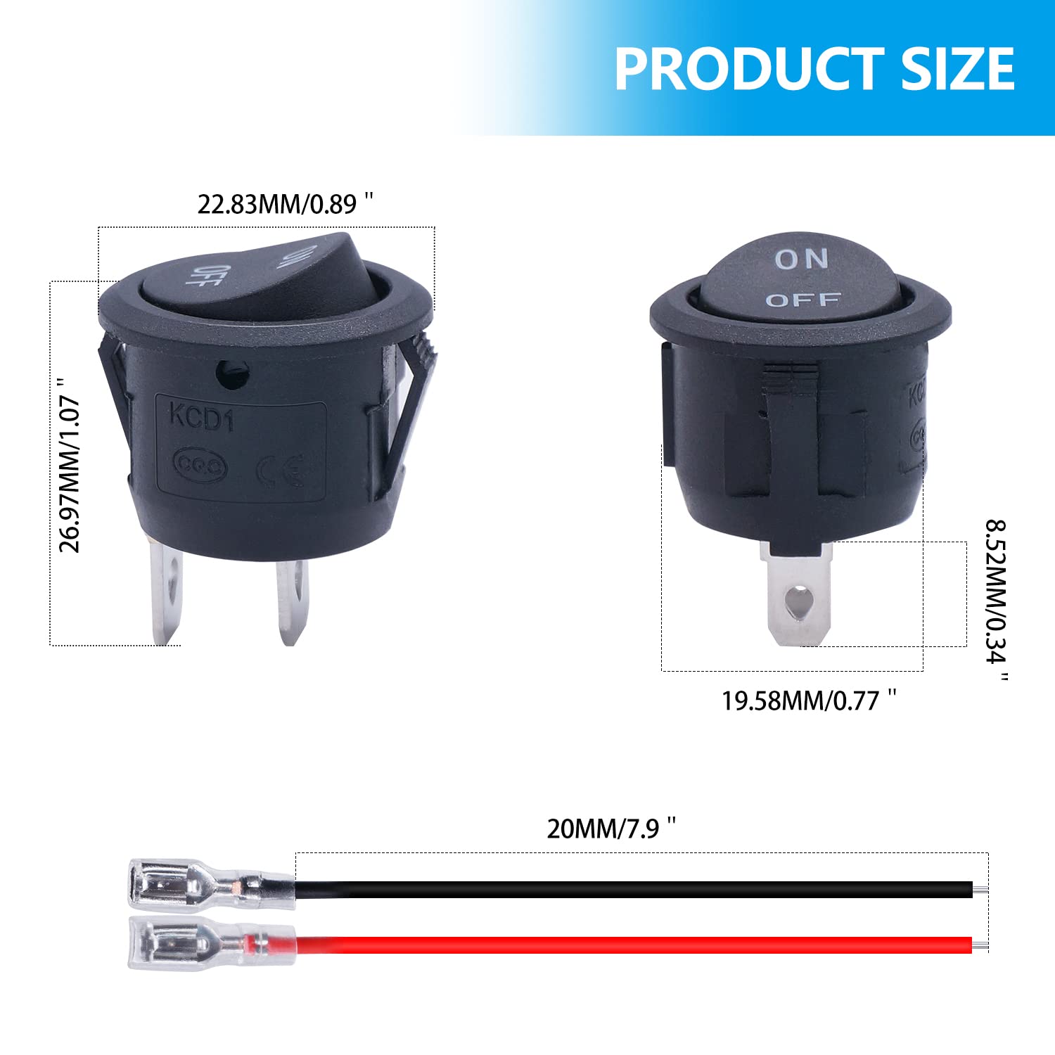 Twidec/5Pcs 12V Round Rocker Switch Ac 6A/250V 10A/125V Spst 2 Pin 2 Position On/Off Toggle Switch For Car Boat Automotive Rv Bl