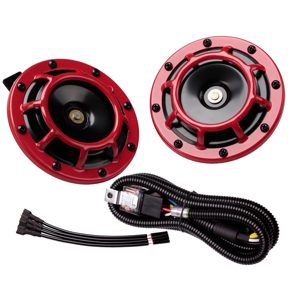 FARBIN Car Horns 12V Loud High Tone/Low Tone Metal Twin Horns Kit with Relay Harness, Universal Train Horn for Truck Car Motorcy