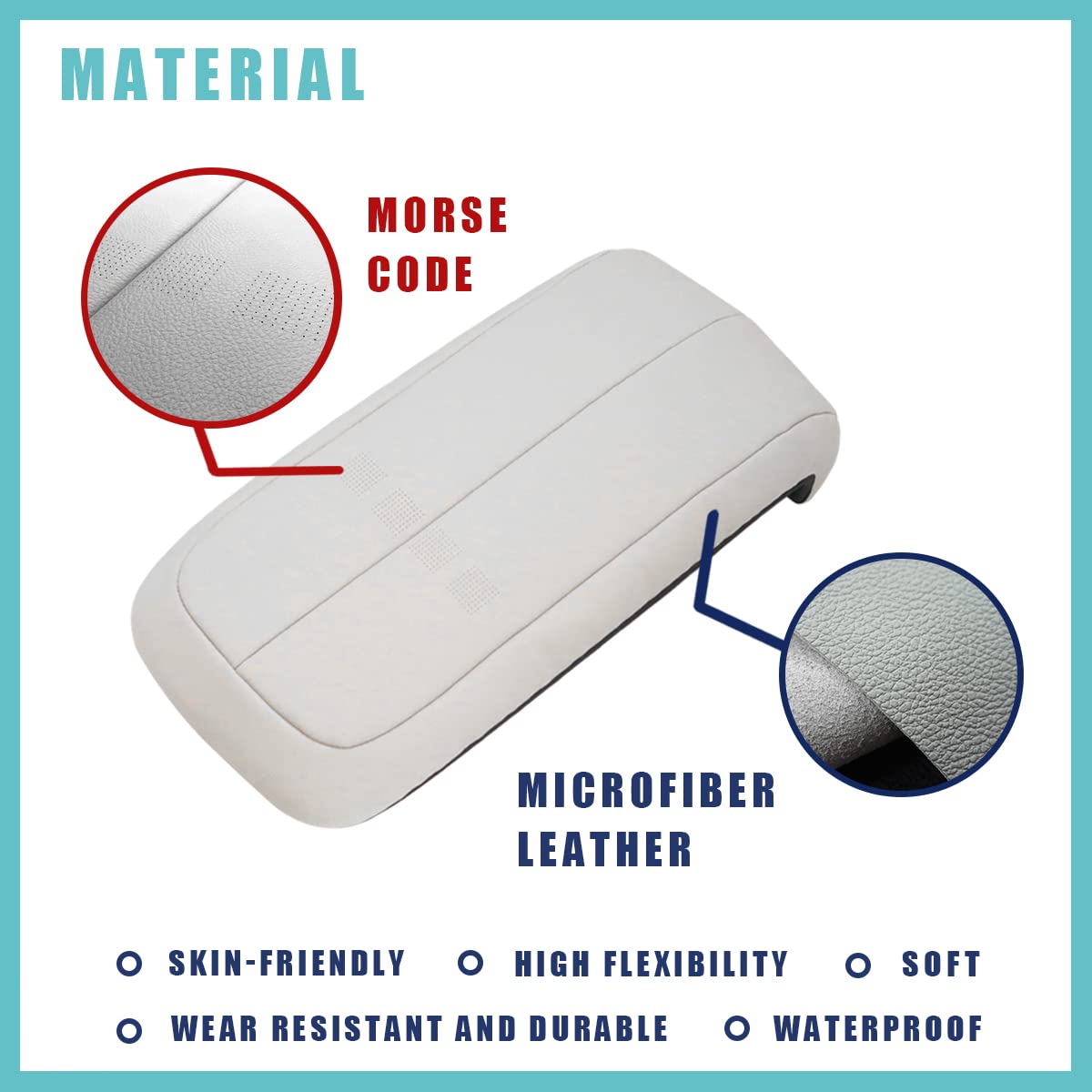 BestEvMod Ioniq5 Armrest Cover - Soft Microfiber Leather, Waterproof, White, Morse Code Design, Compatible with Hyundai Ioniq 5 2021-2023