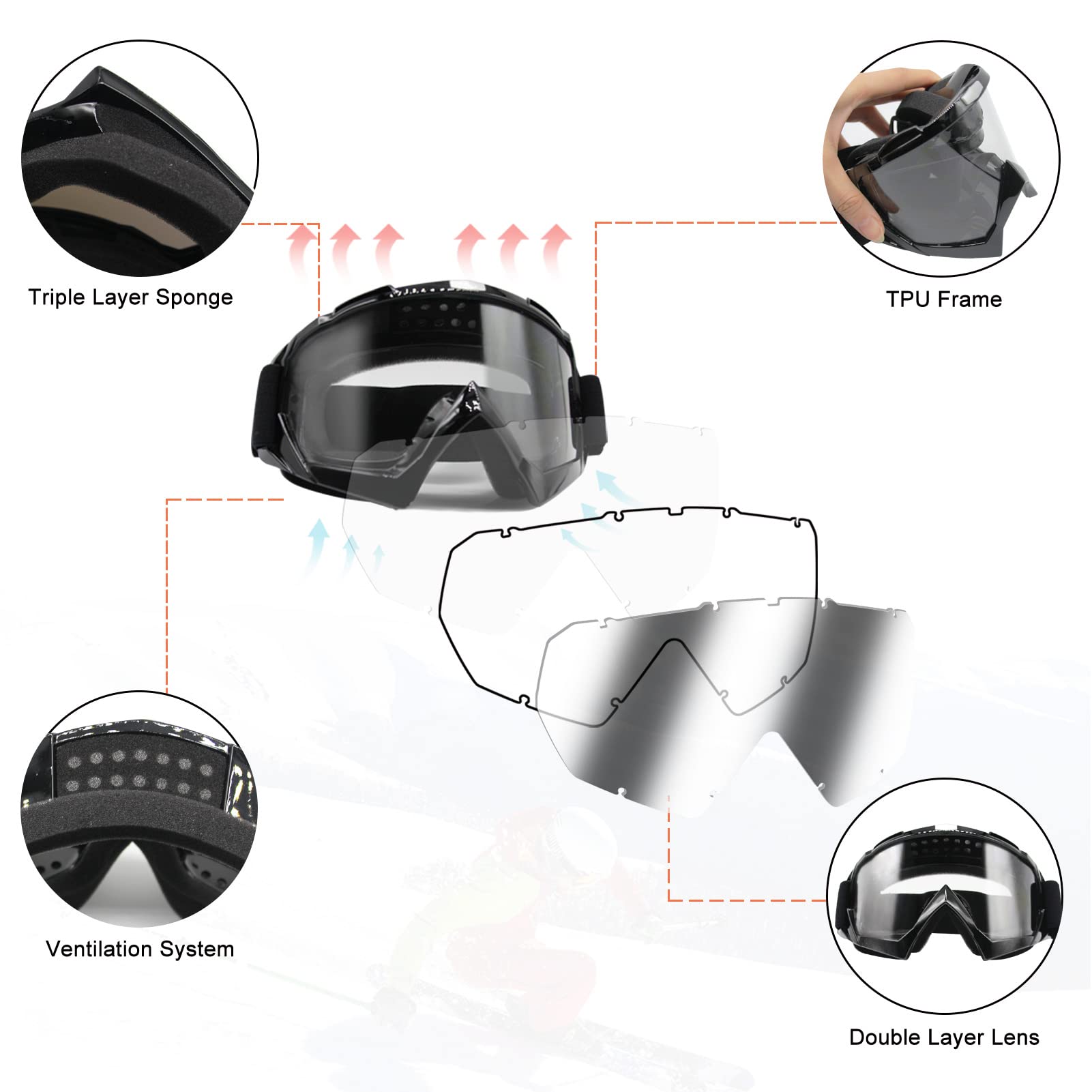 Motocross Goggles Atv Goggles Dirt Bike Motorcycle Goggles Mx Off Road Goggles For Men Women Adult Youth Riding Racing