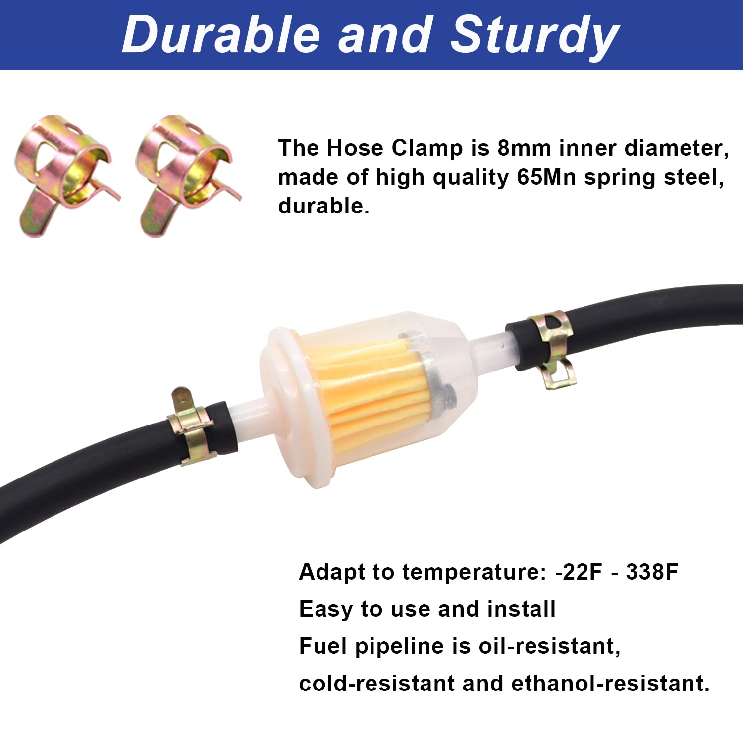Tnisesm 4 Size Fuel Hose Line - 3/8'' 5/16'' 1/4'' 3/16'' Id Fuel Line Gas Tube Hose 3-Feet With 40Pcs Clamps For Small Engines