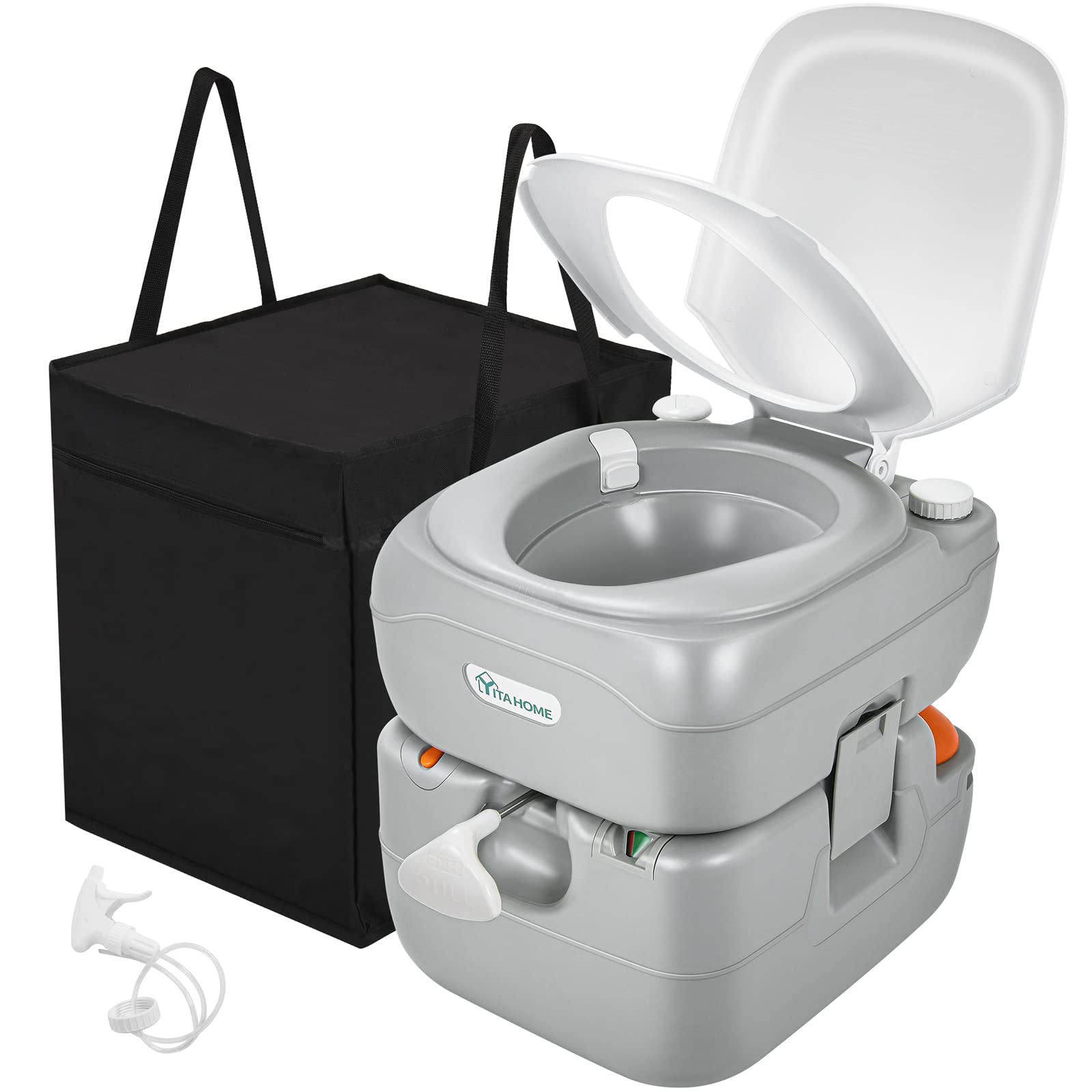 Yitahome Portable Toilet Camping Porta Potty 5.8 Gallon With Carry Bag And Hand Sprayer, Leak-Proof Indoor Outdoor Toilet With L
