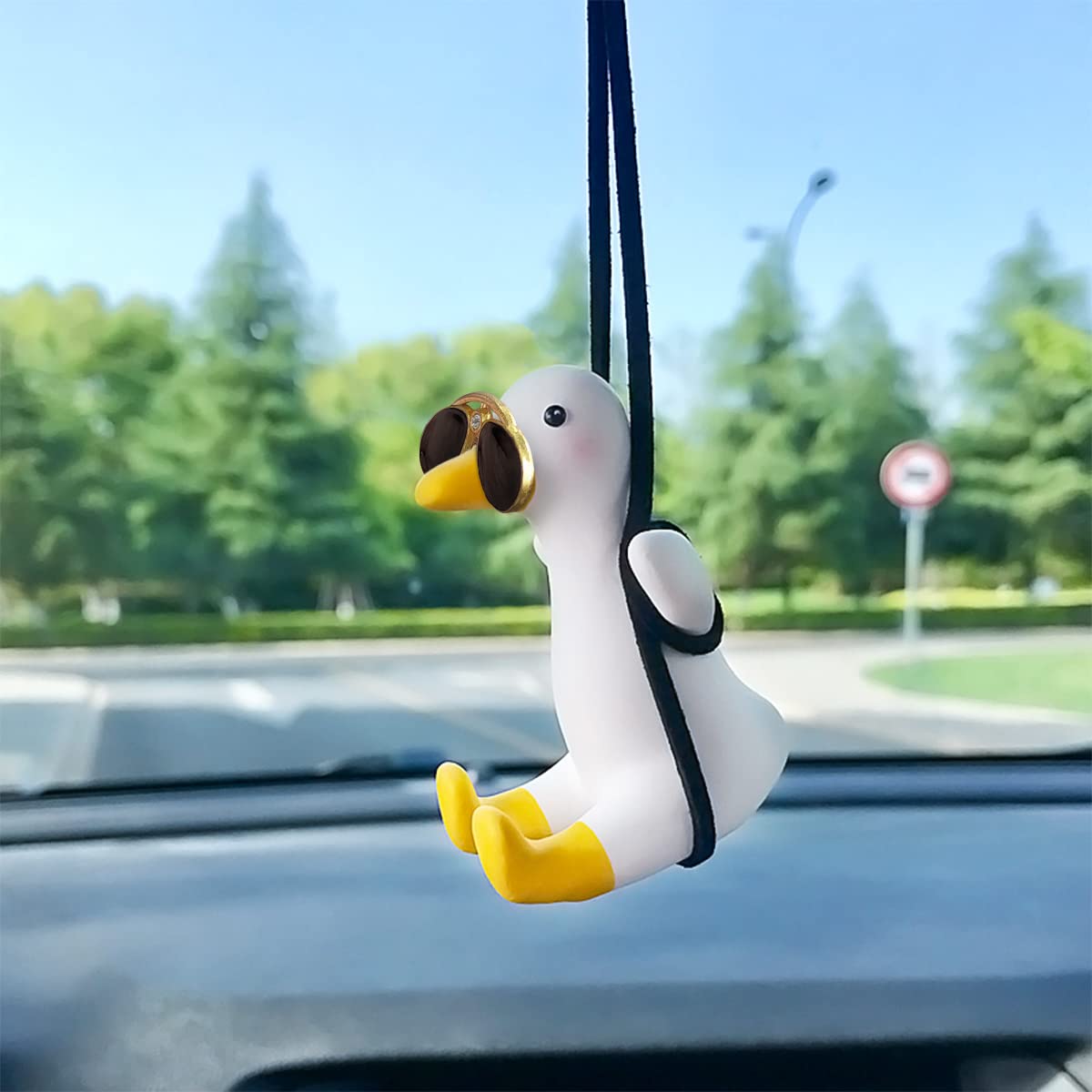 Swinging Sunglasses Duck Car Hanging Ornament, Super Cute Auto Decoration Accessories for Rear View Mirror, Swing Duck Pendant G