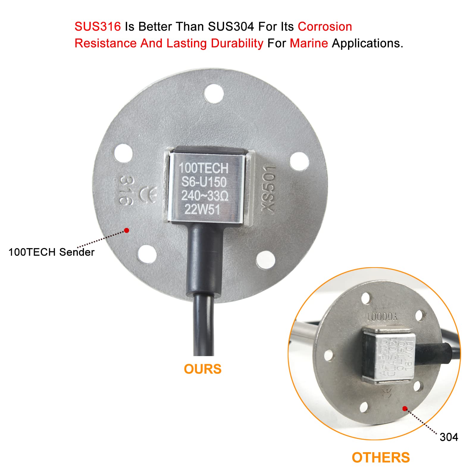 100TECH Fuel Tank Sending Unit Marine Fuel Sending Unit Boat Marine Fuel Sender 10.5''(267mm) Diesel RV Truck Vehicle Water Sens