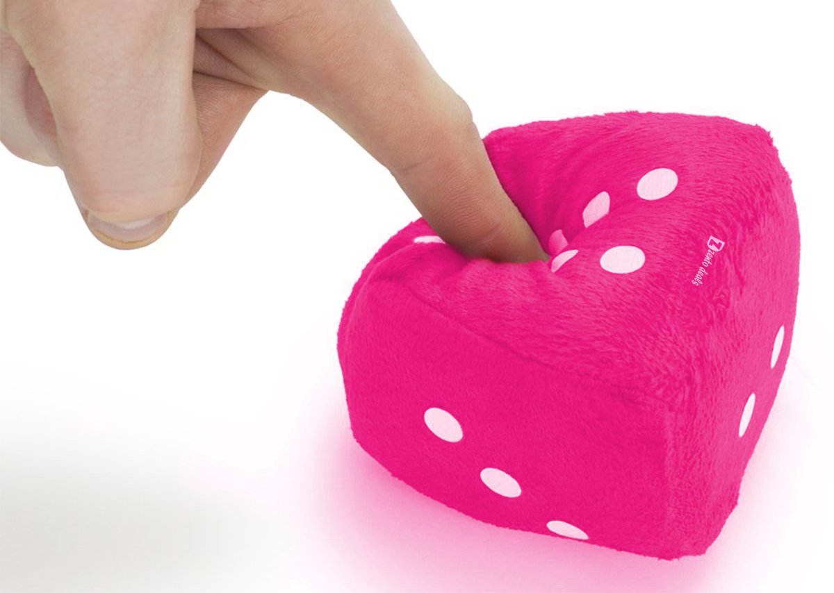 Zento Deals Pair of 3 inch Square Hot Pink Hanging Fuzzy Plush Dice with White Dots for Car Interior Cute Ornament Decoration Re
