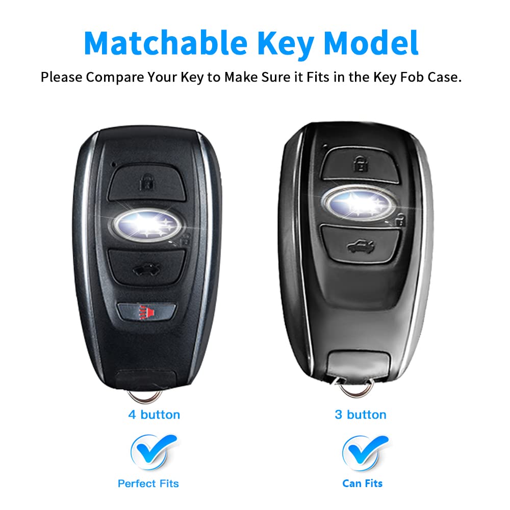 Qbuc For Subaru Key Fob Cover With Leather Keychain,Fit For Forester Crosstrek Outback Ascent Impreza Legacy Subaru 4-Buttons(Bl