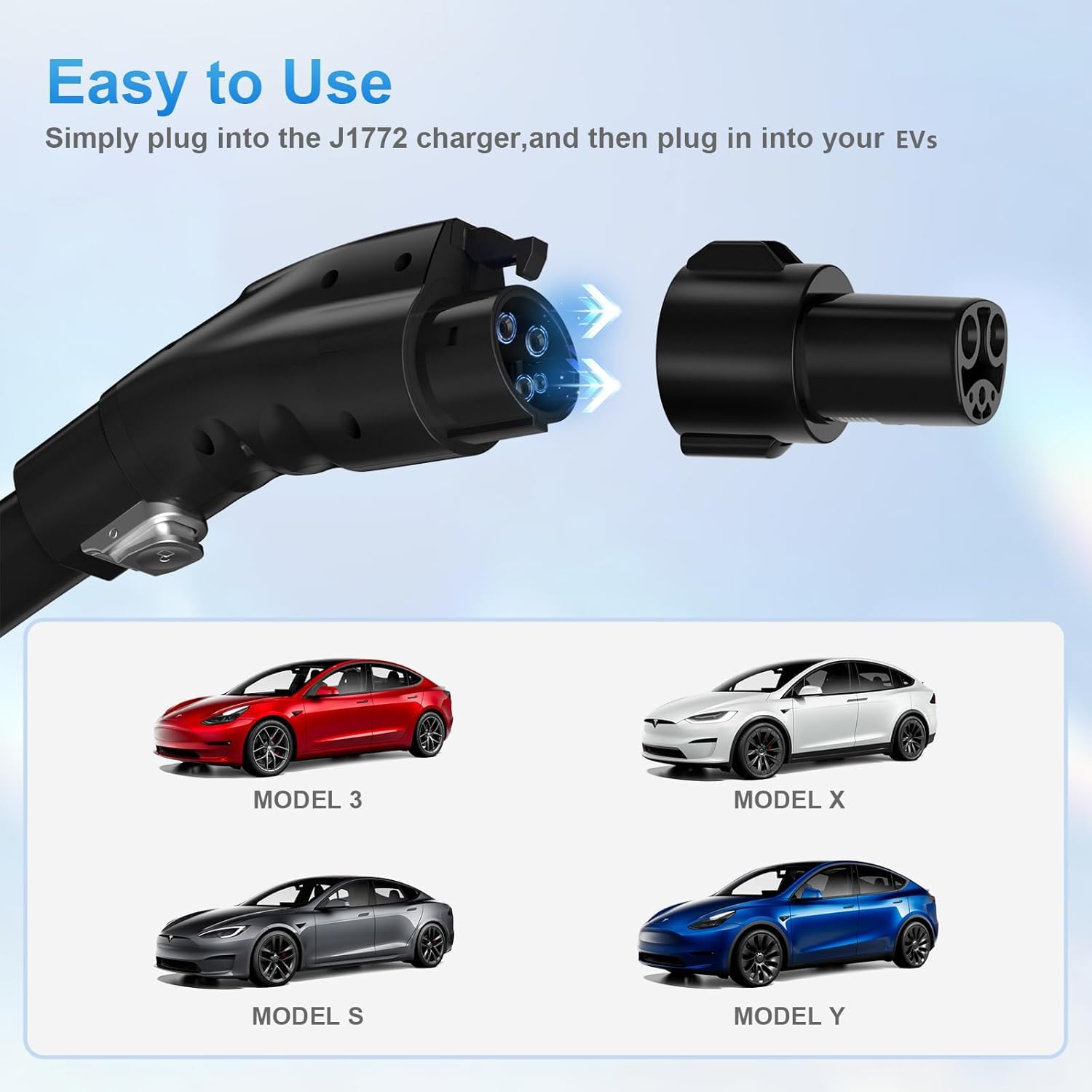 Focsprod J1772 To Tesla Charger Adapter, Max 80A 280V Fast Charging For Tesla Model 3/Y/X/S With Safety Certified Charger Connecting Charging Adapter, Sae J1772 Ev Adapter For Tesla Cars Only