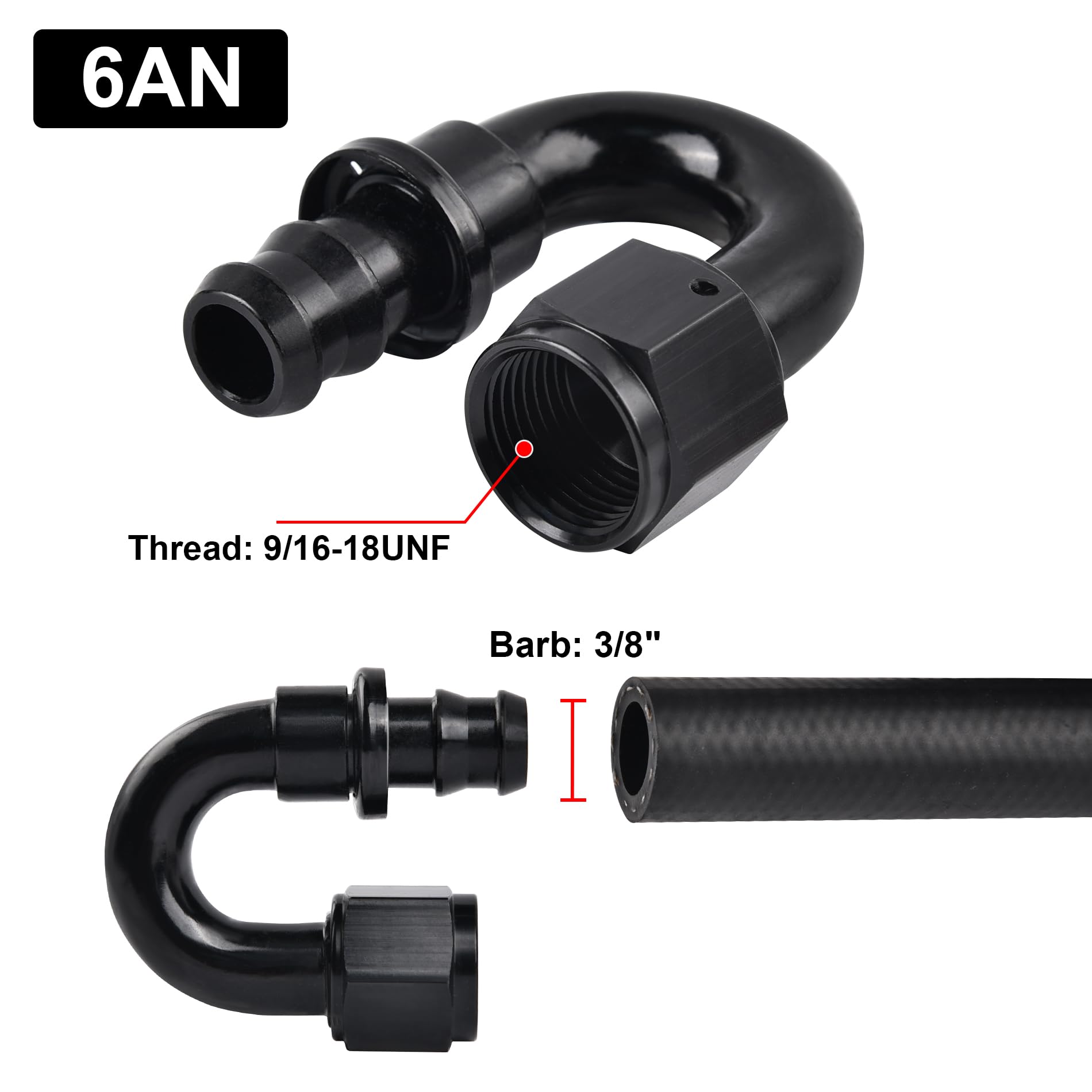 Evil Energy 6An 180 Degree Push Lock Hose Fitting End Black