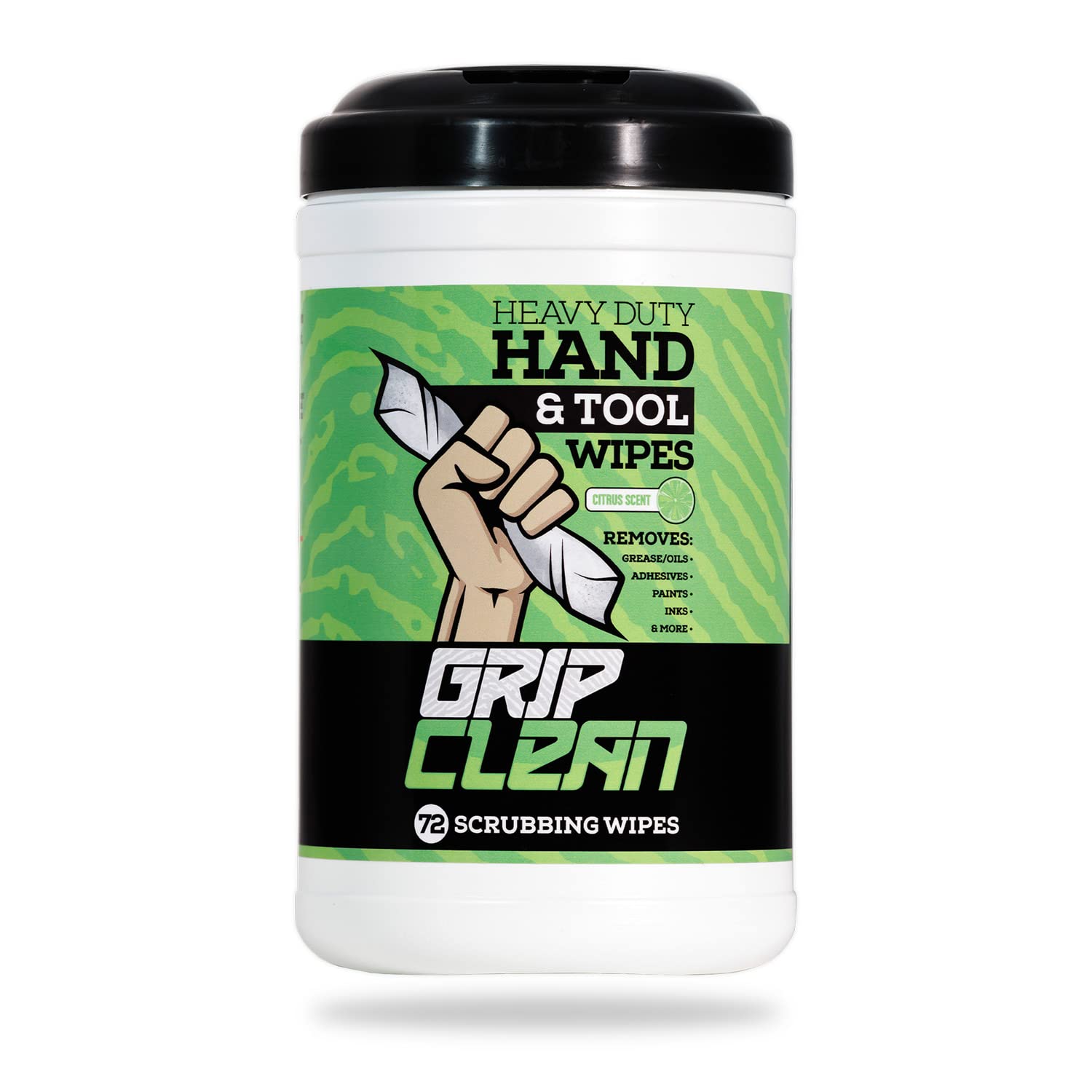 Grip Clean Heavy-Duty Cleaning Wipes, Citrus Scented, 72 Count, Waterless Hand Cleaner for Mechanics & Tools, Model HW72