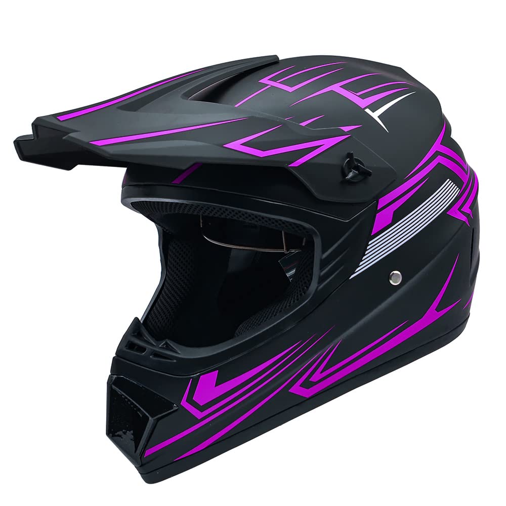 DJGLKREJG Motocross Helmet Unisex-Adult Large Purple Plastic DOT Approved Off-Road Motorcycle Helmet